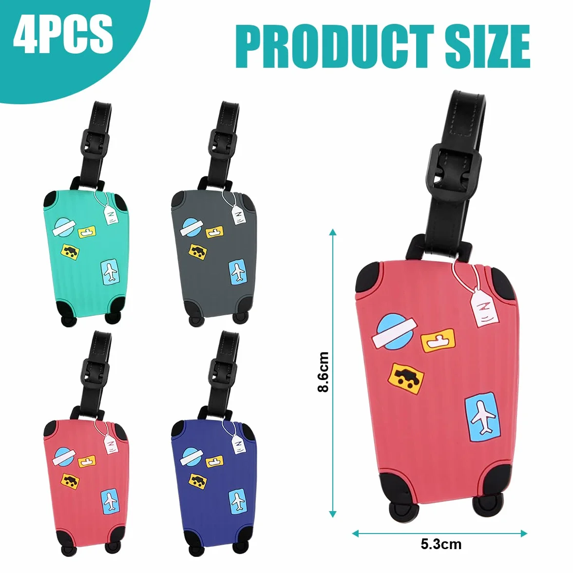 Vicloon Étiquettes Bagages en Silicone pour Sac à Main et Valise, Lot de 4 Formes Boîte