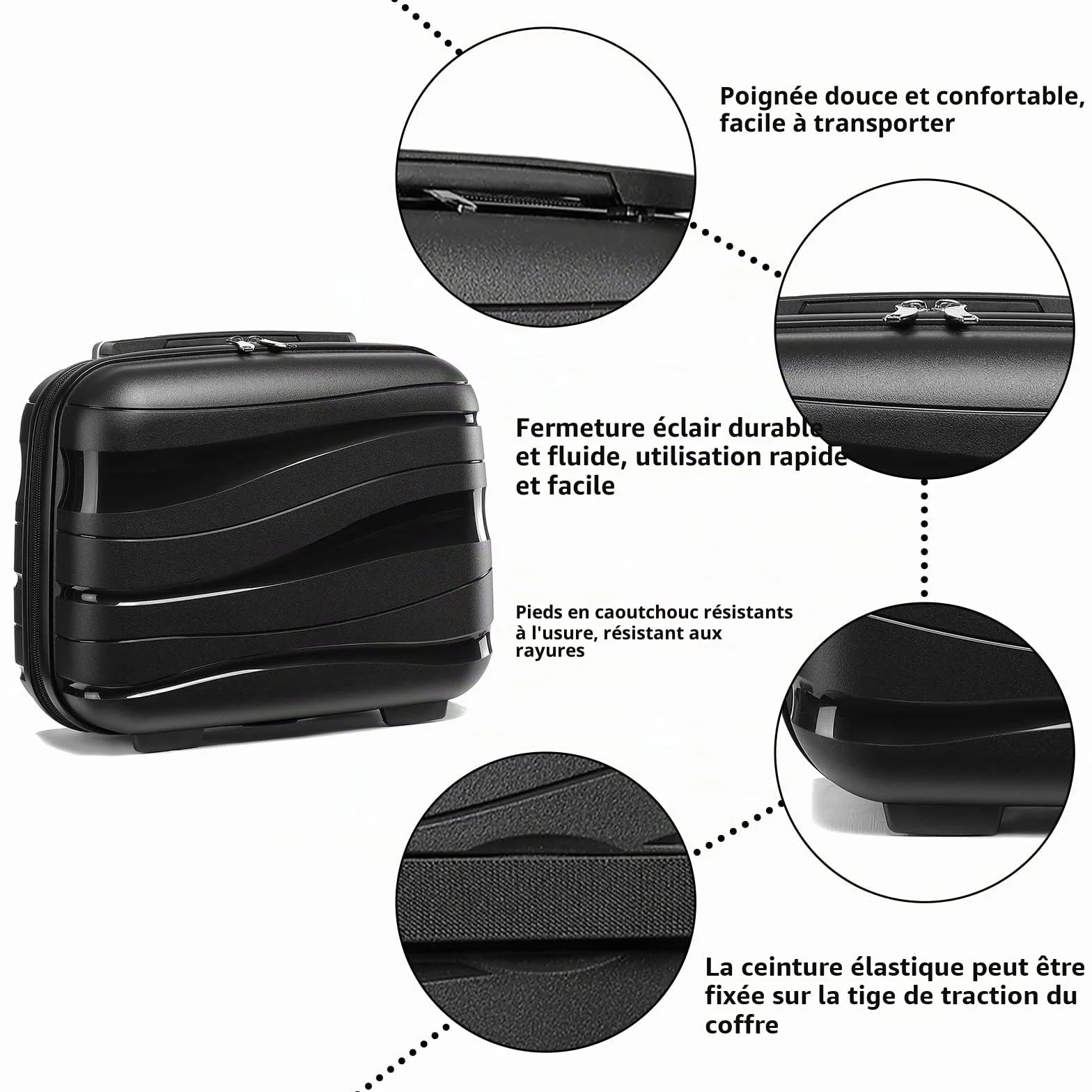 Kono Vanity Case Rigide ABS Portable 35.5x29.5x18.5cm Trousse de Toilette Noir