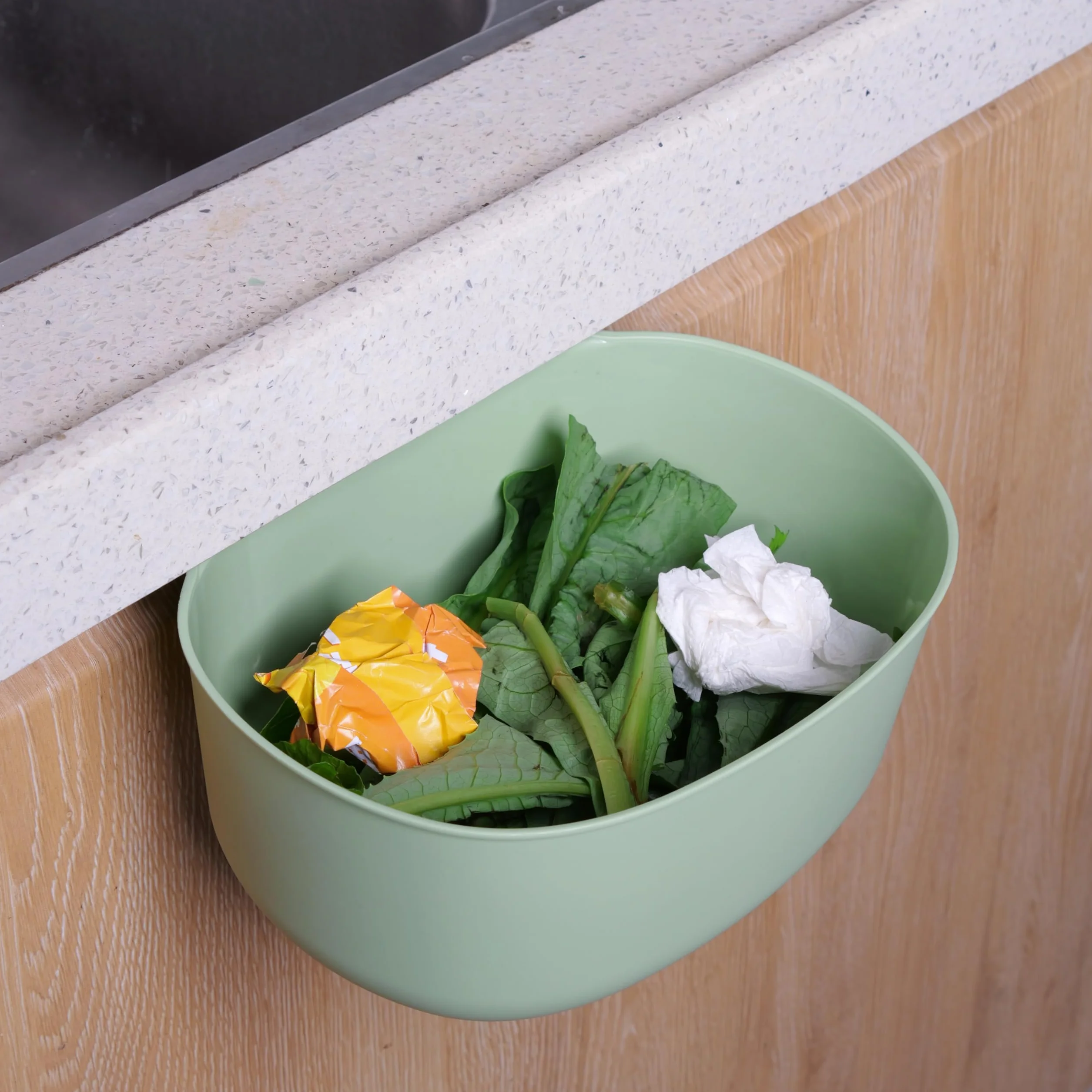 Poubelle Plan de Travail à Suspendre 26 x 17 x 12 cm - Bac Plastique Cuisine Vert