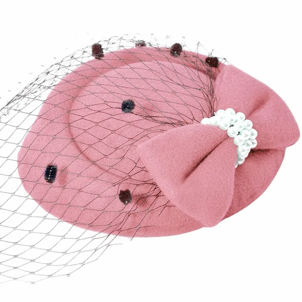 Chapeau fascinateur rétro en maille de charme, Pillbox Hat avec voile, coiffe pince à cheveux