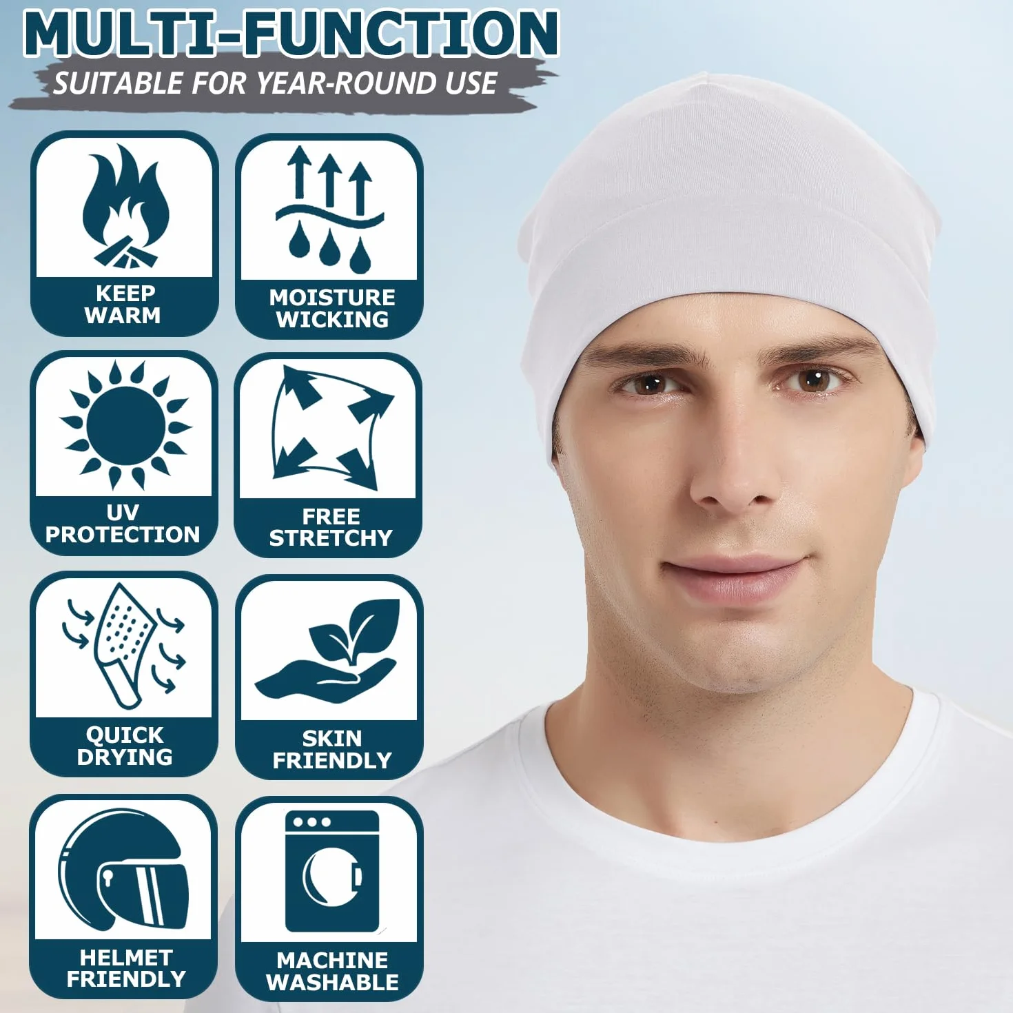 EINSKEY Bonnet de Nuit 100% Coton Fin Skull Cap pour Sport Chimio Cancer Sommeil Casque Moto