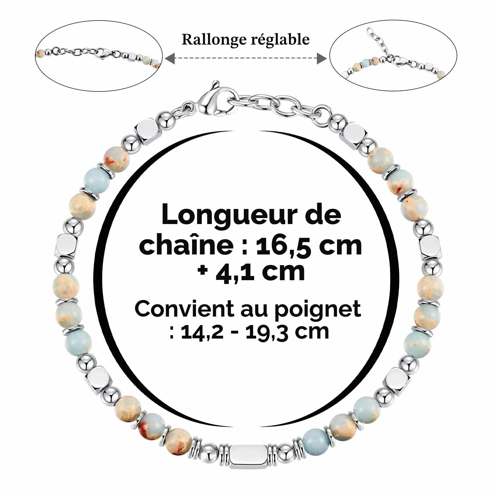 SIUMAL Bracelet Femme Pierre Naturelle Acier Inoxydable Bohème Cadeau Anniversaire Noël Maman