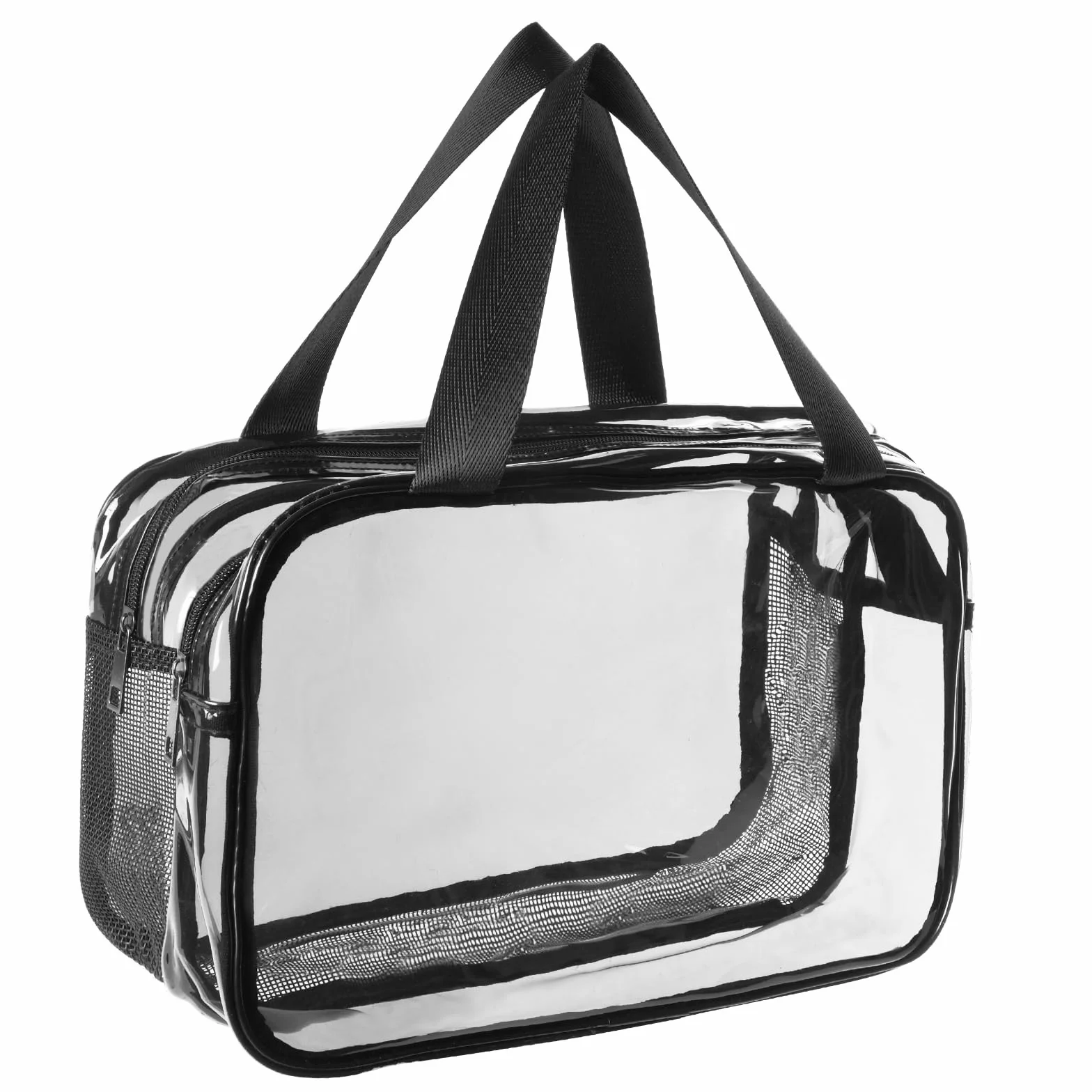 Aucuu Trousse de Toilette Voyage PVC Grande Capacité Double Couche Transparente avec Poignée Sac Cosmétiques