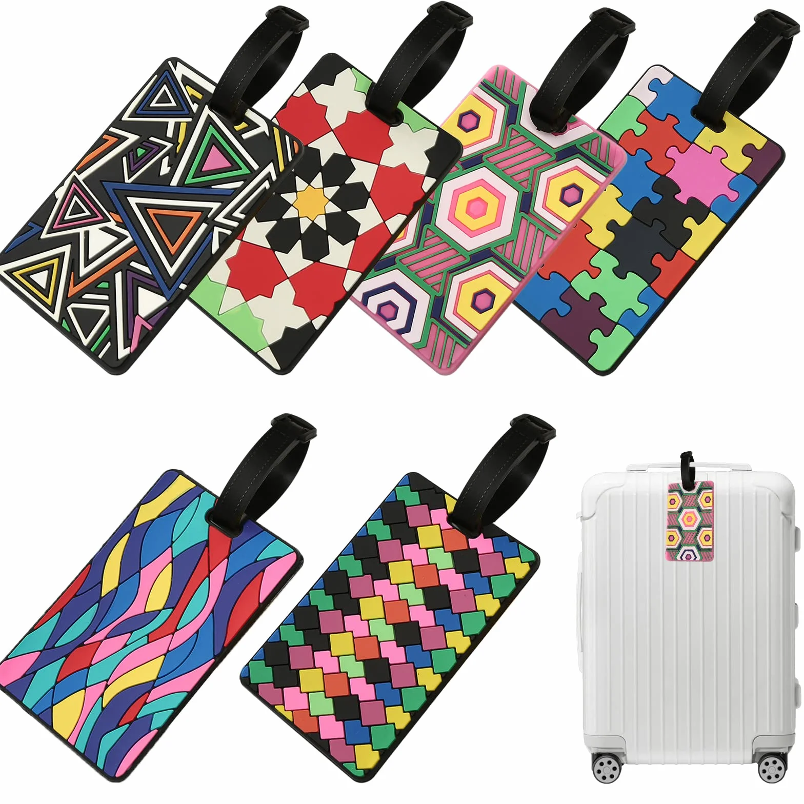 VEGCOO Étiquettes Valise 6 Pièces Imperméables Bagages Voyage Motifs Géométriques