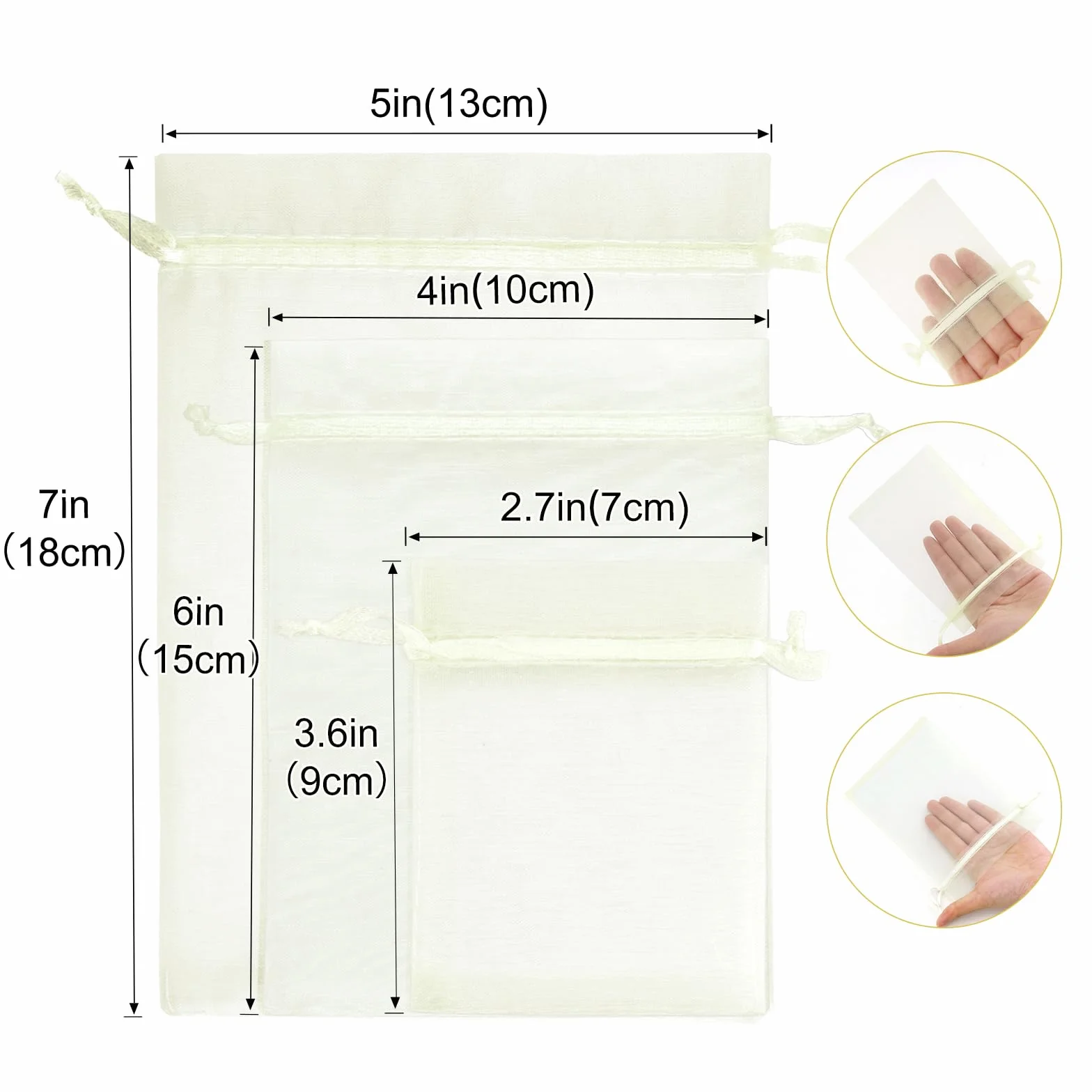 Sacs Organza Beige 7x9cm 100PCS - Pochette Cadeau en Organza pour Mariage, Bonbons, Lavande
