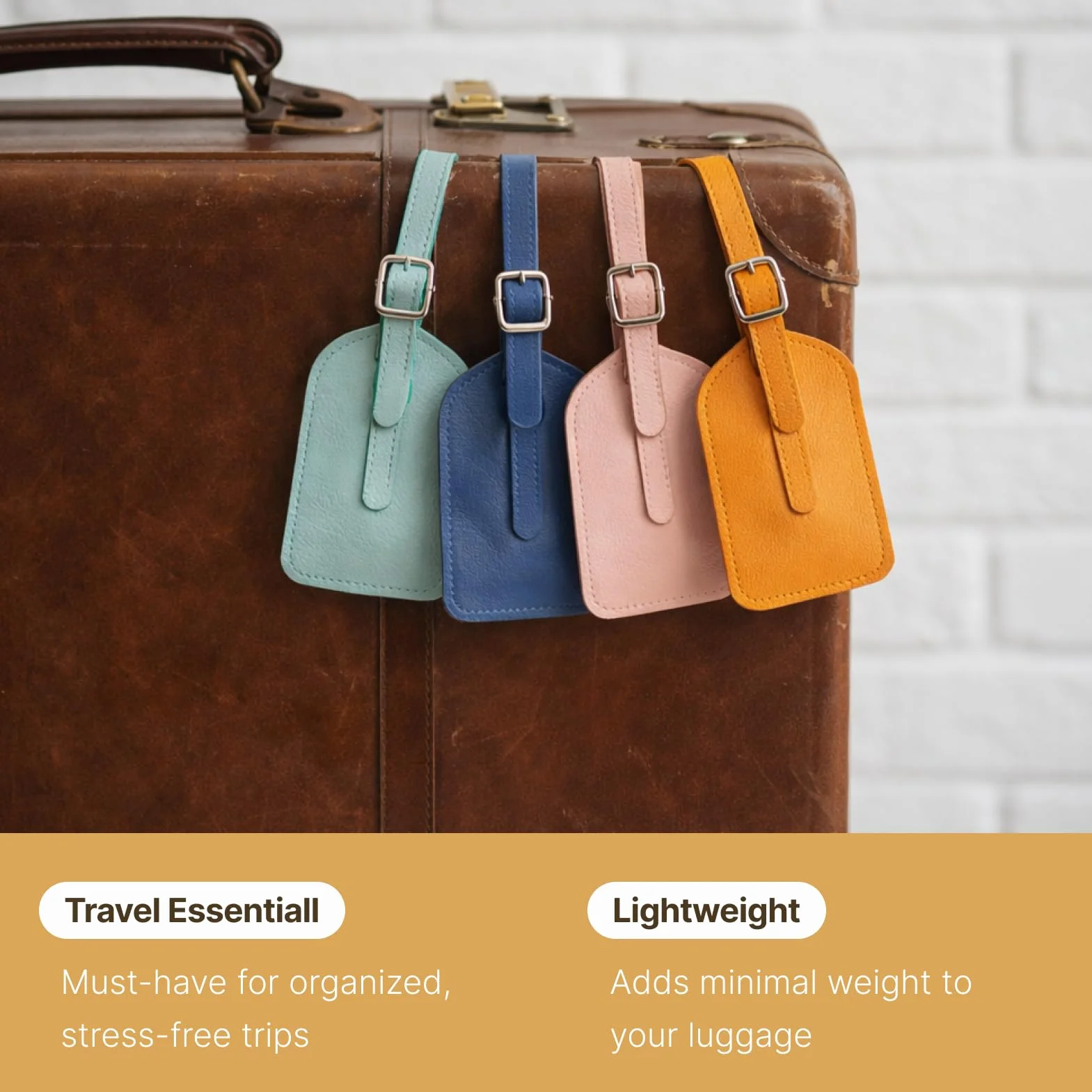 Étiquettes de Bagage en PU Cuir Lot de 8 pour Valise Voyage Avion