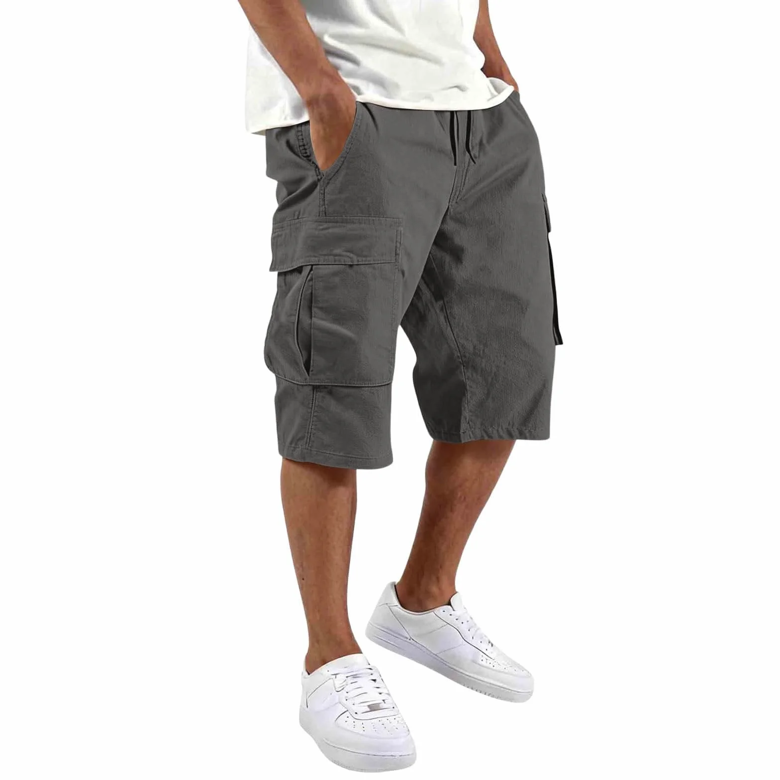 Cargo Short Homme Shorts Sport Elastique Militaire Pantacourt été Leger Court Shorts Poche Bermuda Long de Travail Randonnée Chantier
