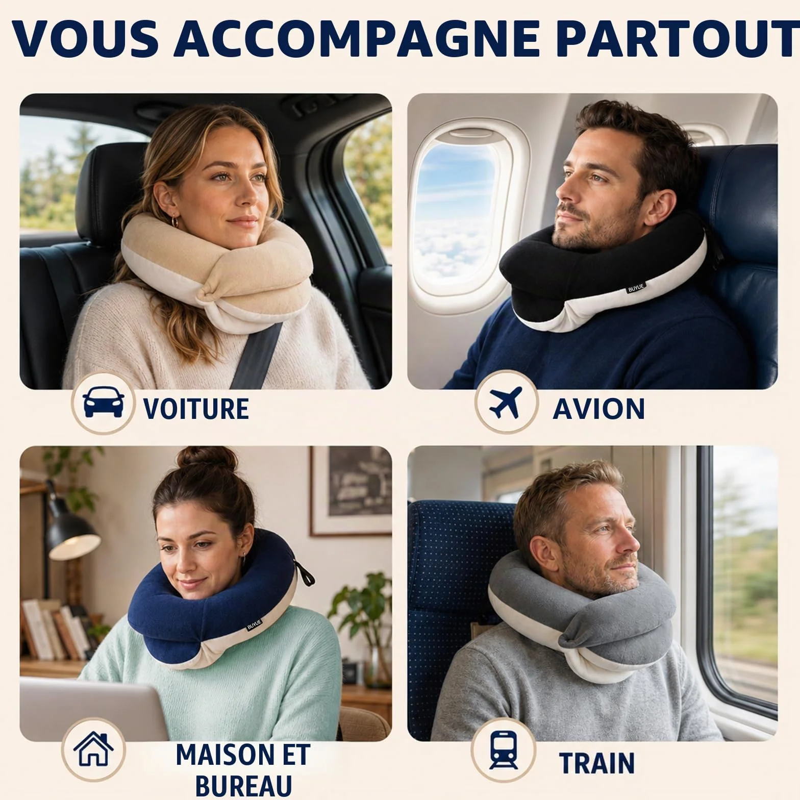 BUYUE Coussin de nuque de voyage 360° pour avion avec masque 3D, bouchons d'oreilles et sac