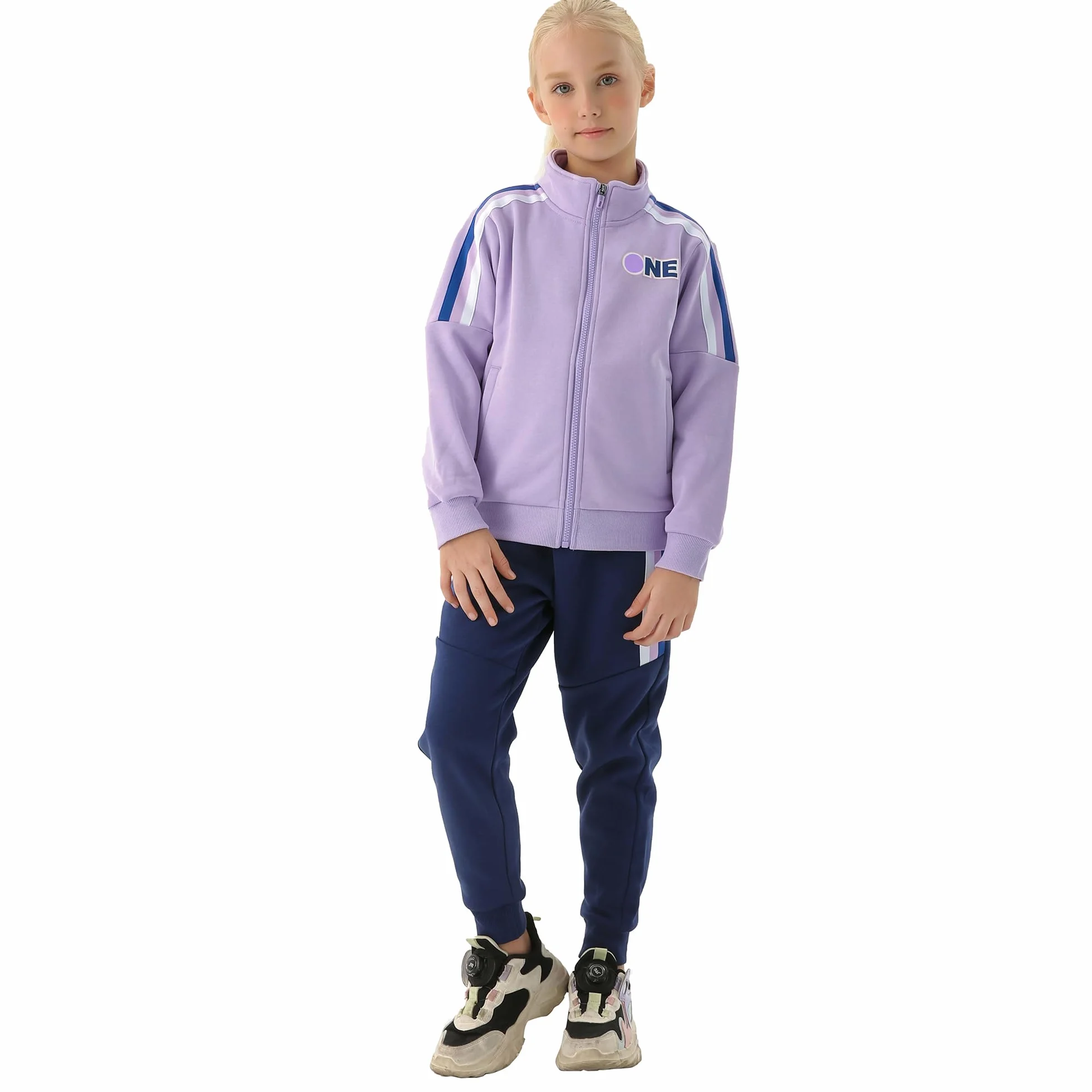 Survêtement 2 Pièces Fille Ensemble Veste et Pantalon Tenue Jogging Âge 4-15 Ans