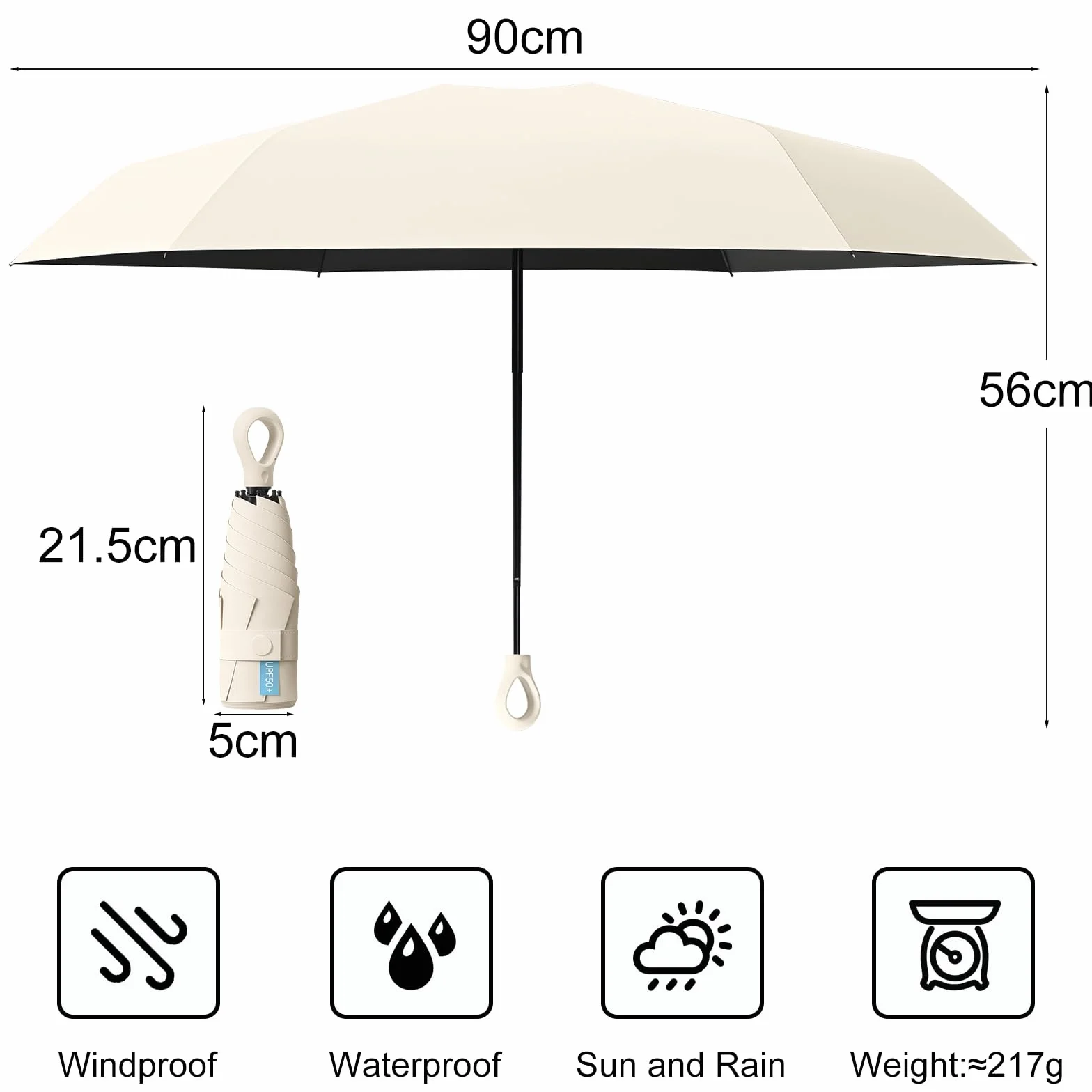 HCQC Parapluie Pliable Mini Anti-UV Compact Léger Voyage Homme Femme Protection Soleil Pluie Kapsel-Etui