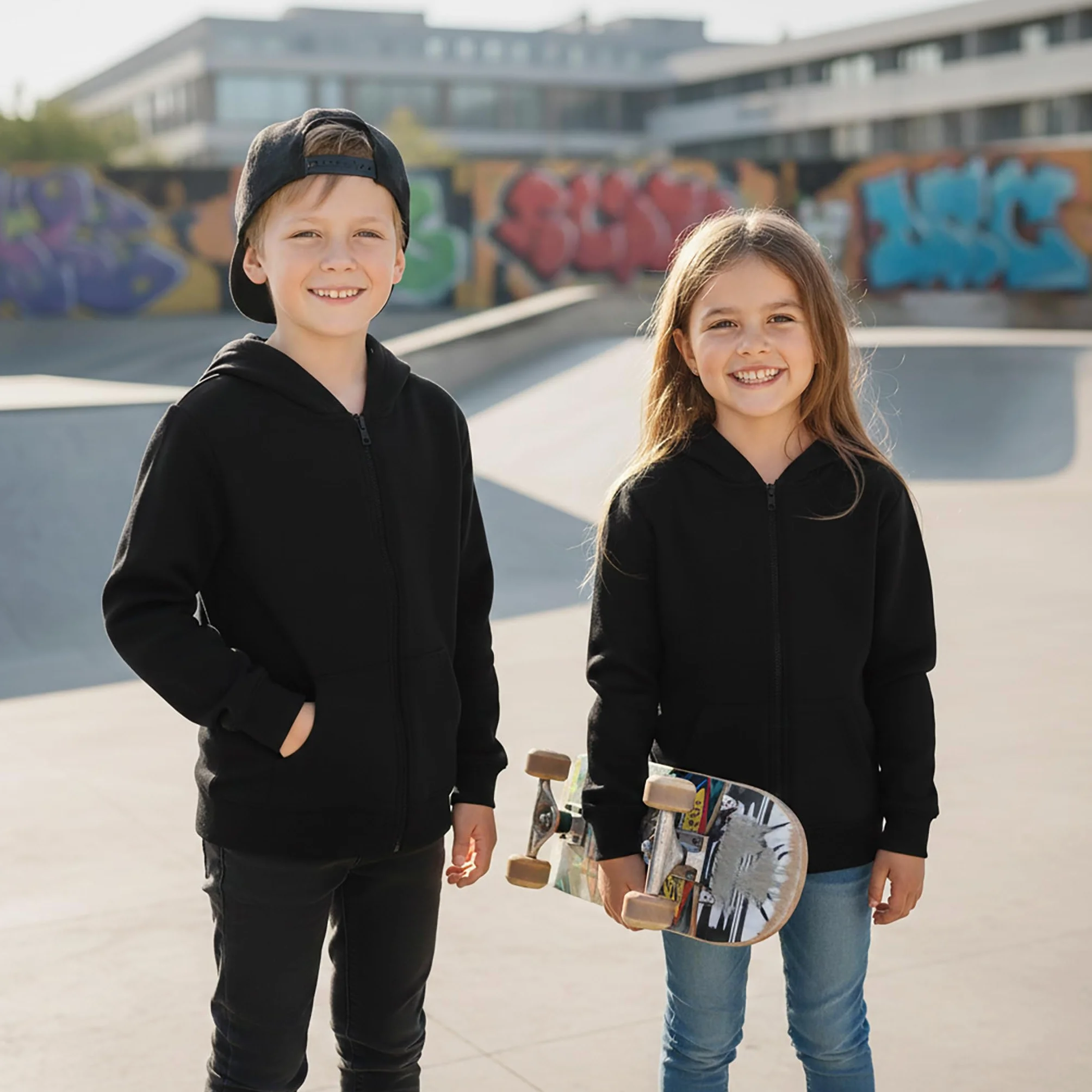 Veste à Capuche Enfants Zip Unisexe ROCK-IT Apparel Noir Bleu Rouge Tailles 98-164