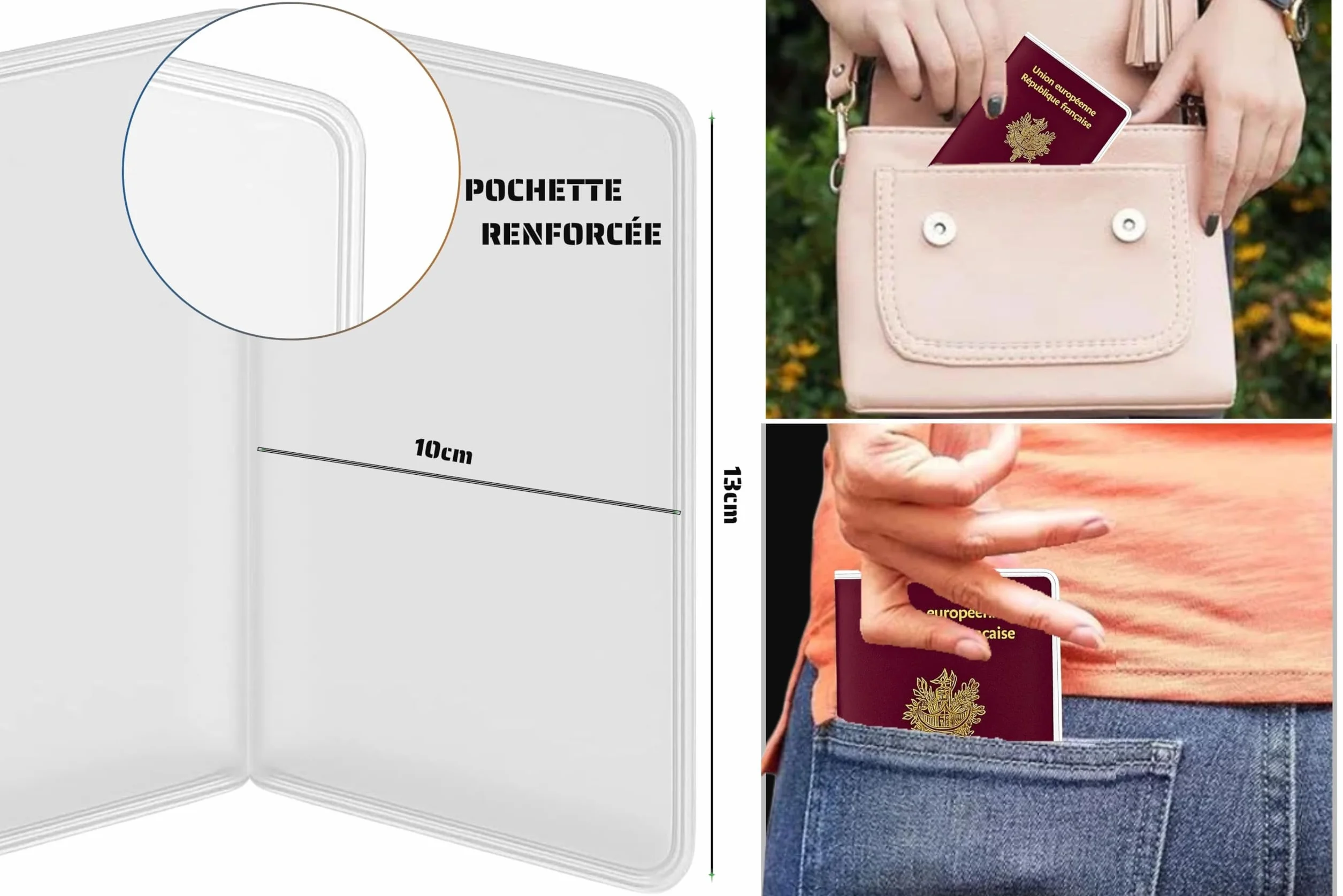 Lot de 2 Étuis Passeport Transparent en PVC Souple Cristal Fabriqué en France