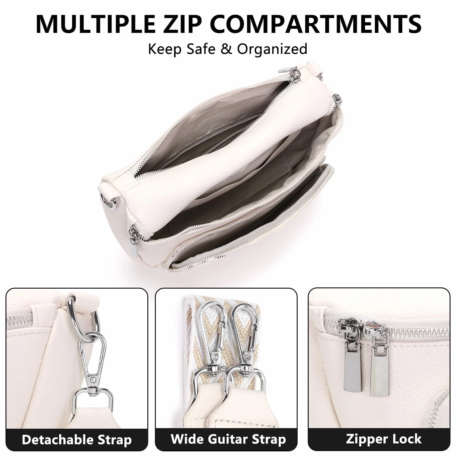 Grand sac banane femme cuir vegan sacoche bandoulière réglable poches multiples