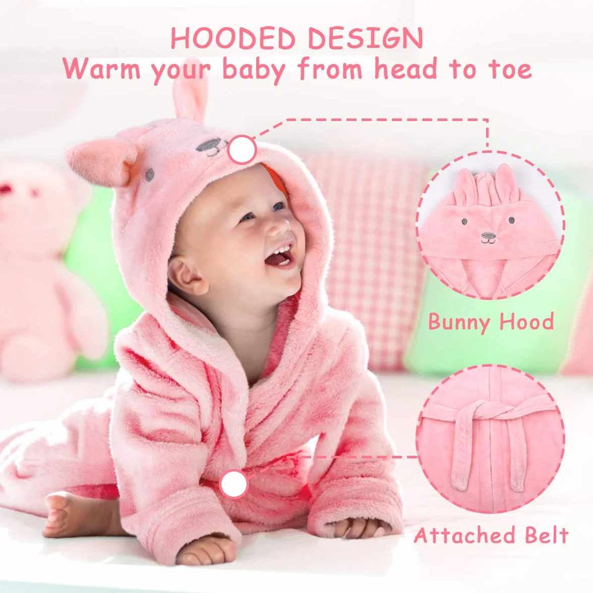 Peignoir de Bain Enfant Peluche Bébé Garçon Fille Capuche Animal Doux Chaud Polaire Robe de Chambre 0-3 Ans