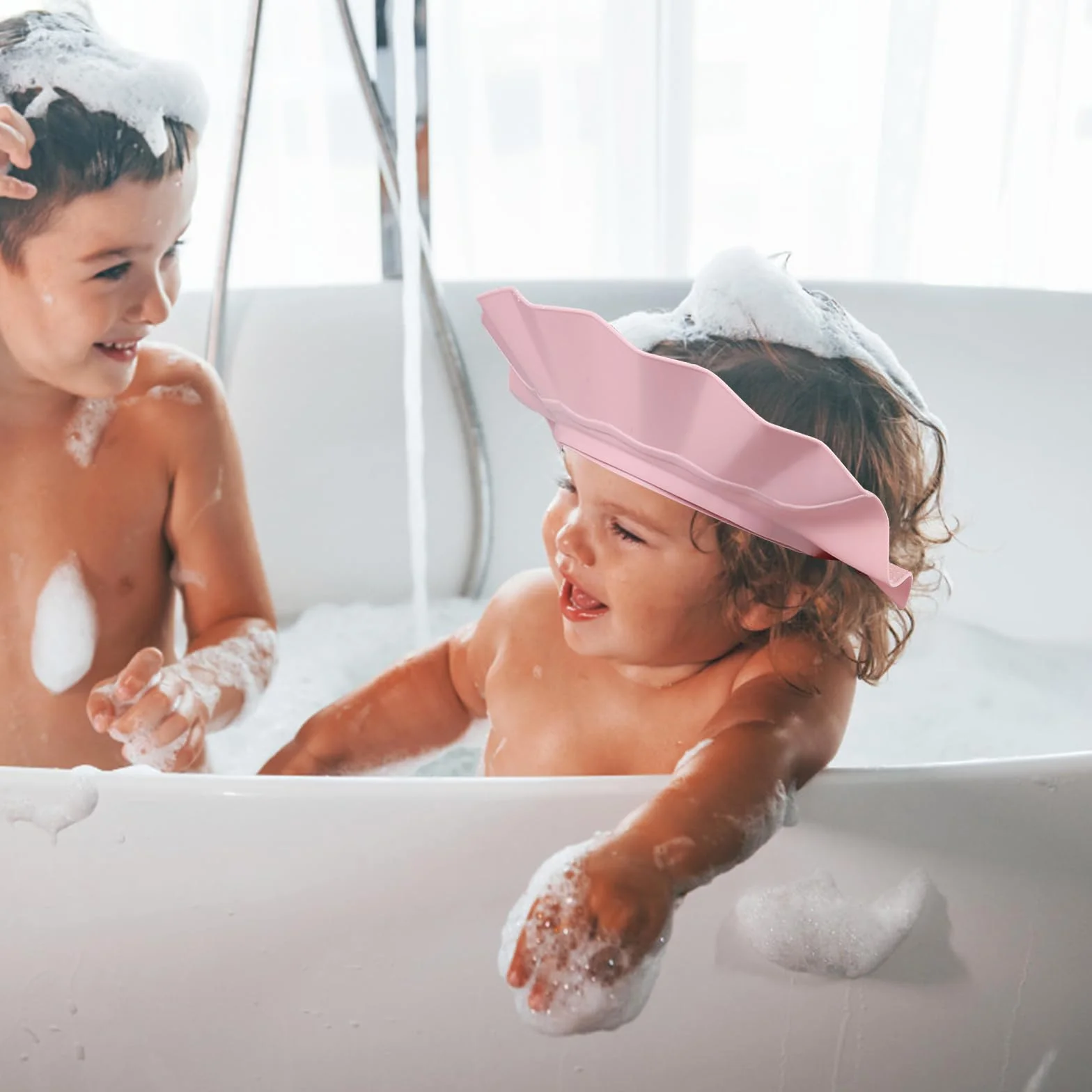 Visière Bain Silicone Réglable Trois en un Protection Yeux Oreilles Enfant Rose
