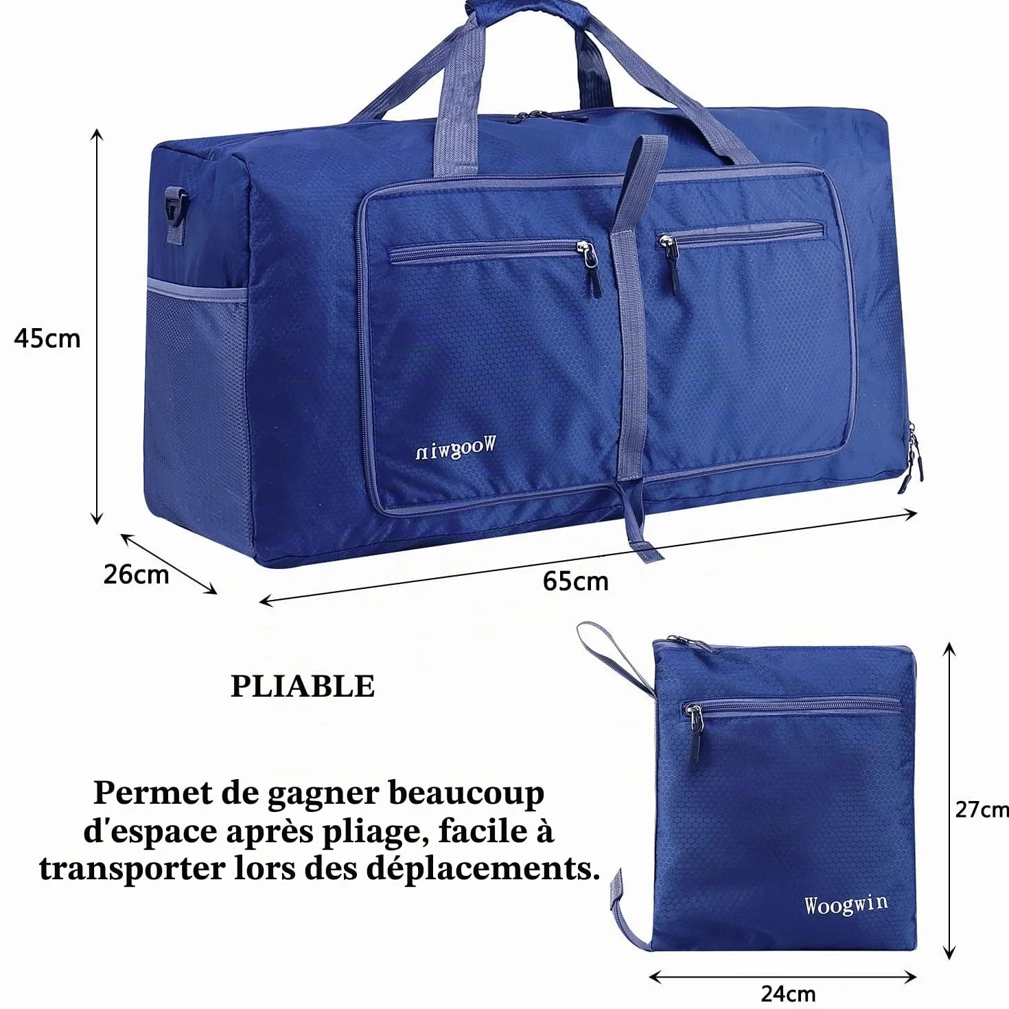 ehsbuy Sac de Voyage 60L Pliable Grand Capacité Homme Femme Compartiment Chaussures Poche étanche