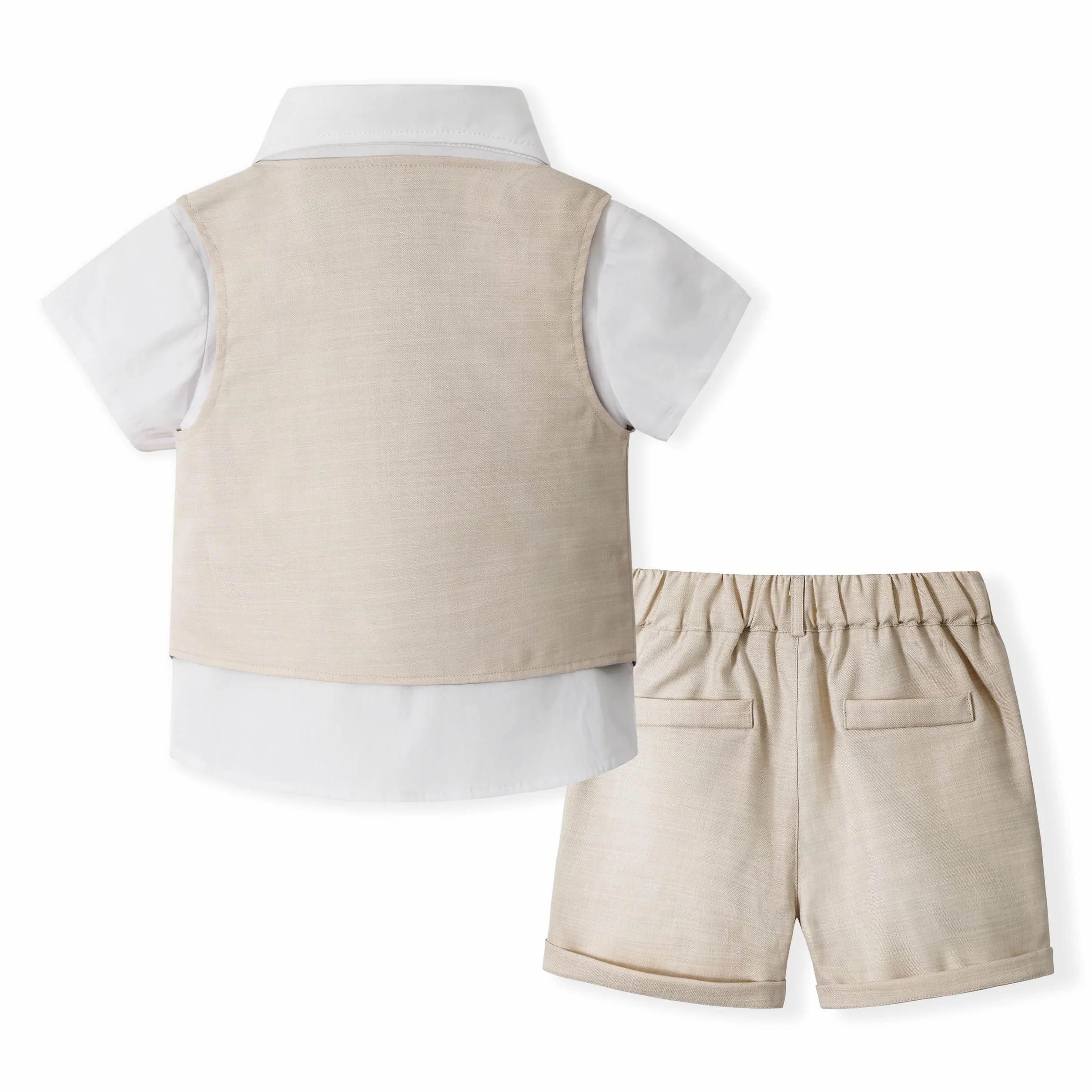 Volunboy Bébé Garçon Ensemble Costume Mariage d'été 4 Pièces Manches Courtes Gilet Chemise