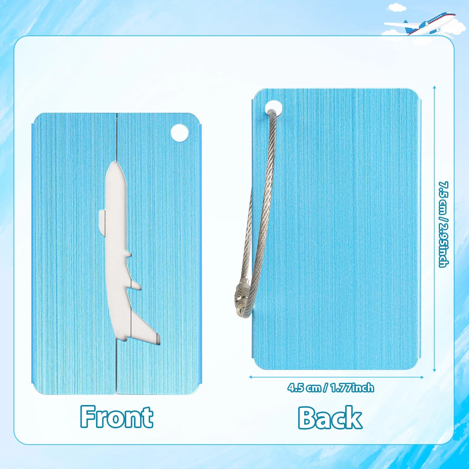 Alyvisun 5 Pièces Etiquette Valise en Aluminium avec Carte Informations Personnelles 7,5 x 4,5 cm