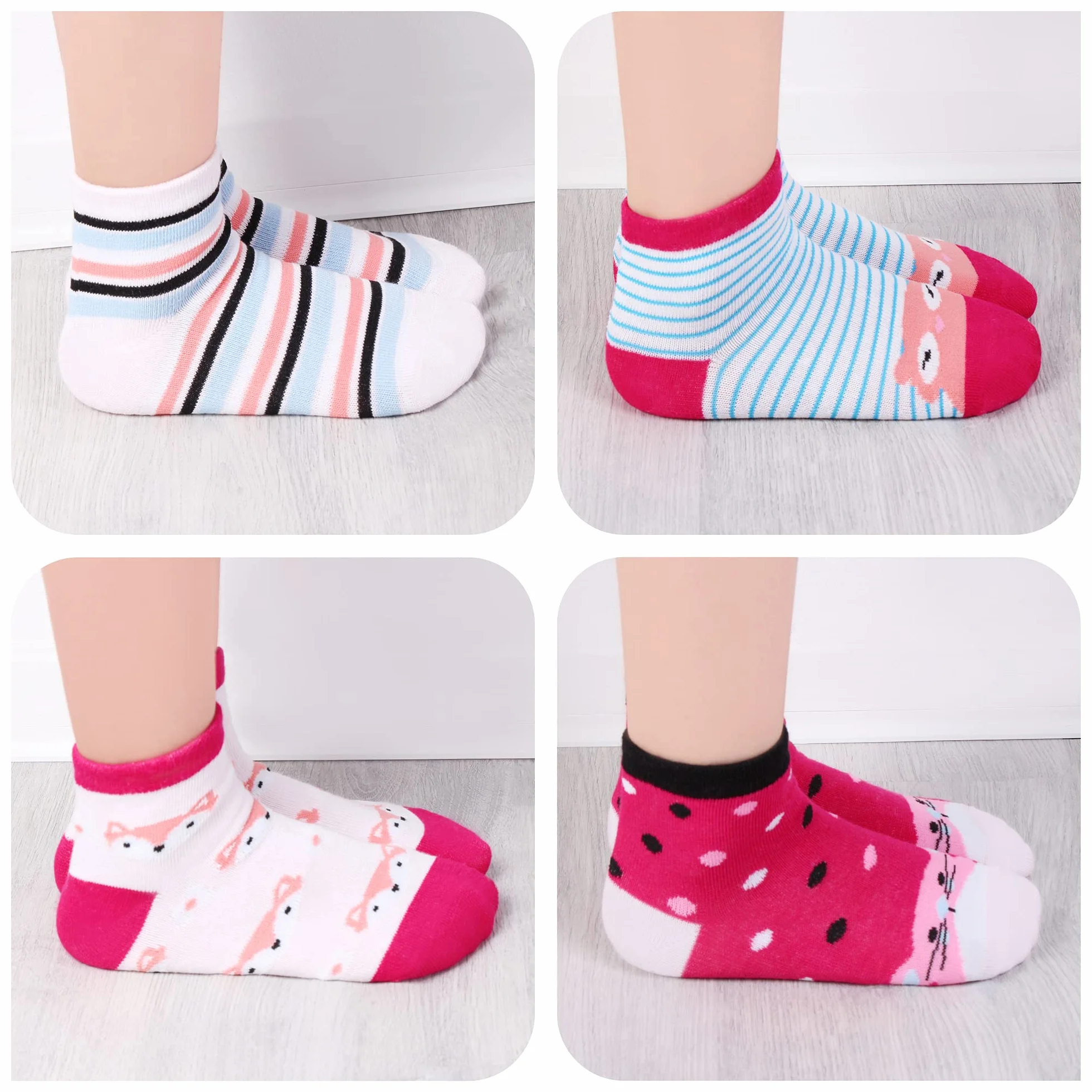 Libella 2108VA Lot de 10 paires chaussettes été amusantes cœurs rayures pois