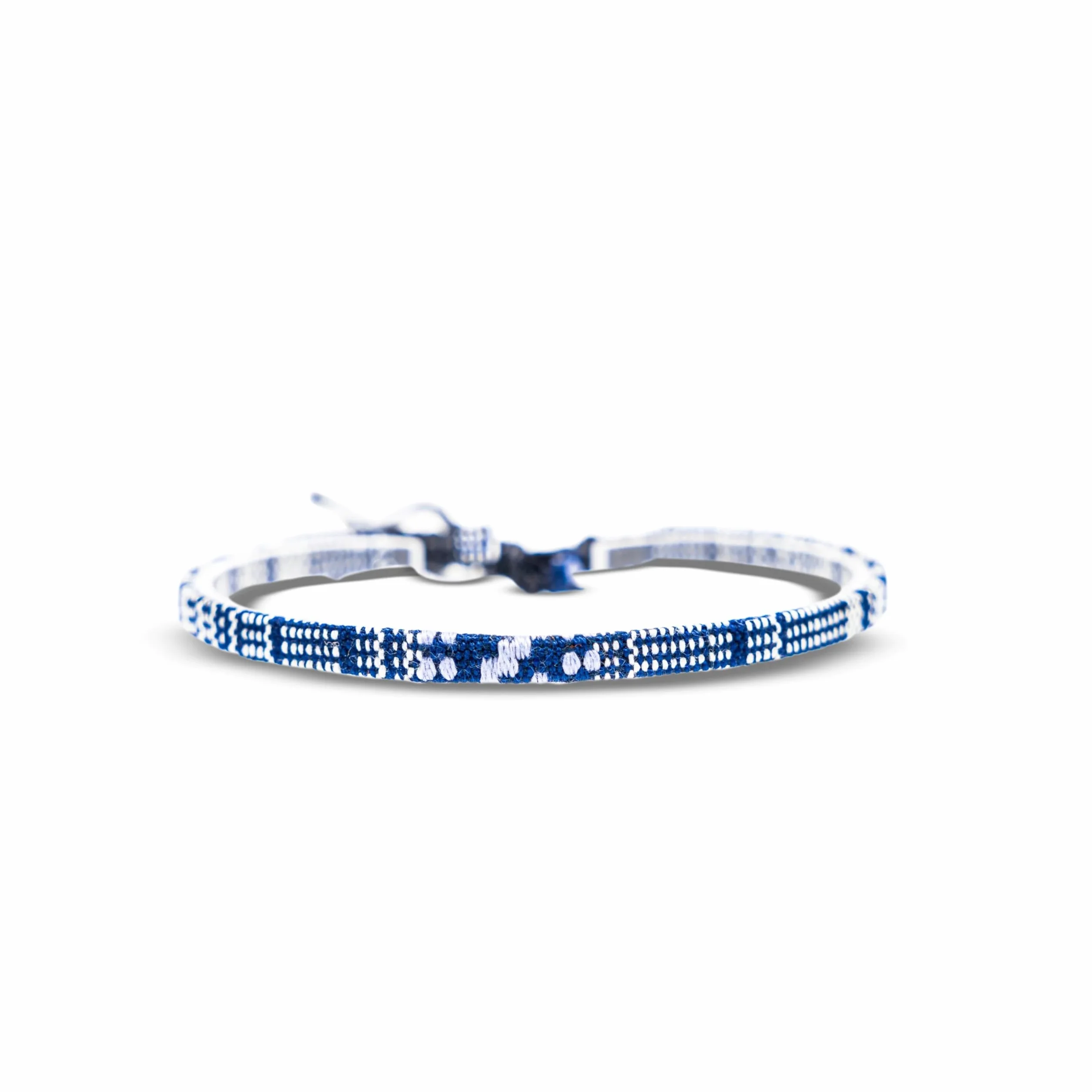 Nami Bracelet de cheville boho hippie 100% coton écologique imperméable ajustable Bleu-blanc