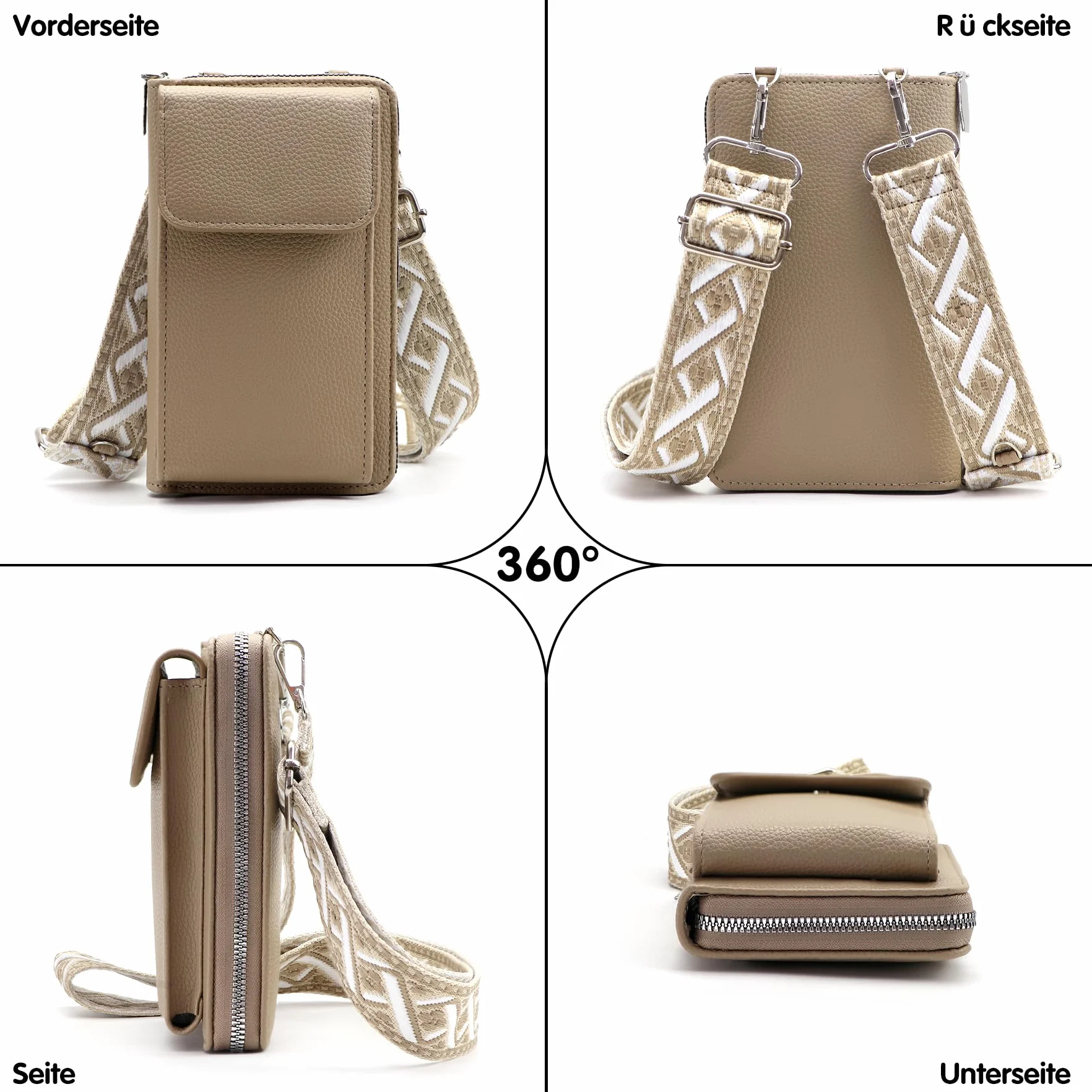 Pochette Téléphone Portable Femme, Sacoche Bandoulière Réglable en Cuir PU pour Téléphone 7"