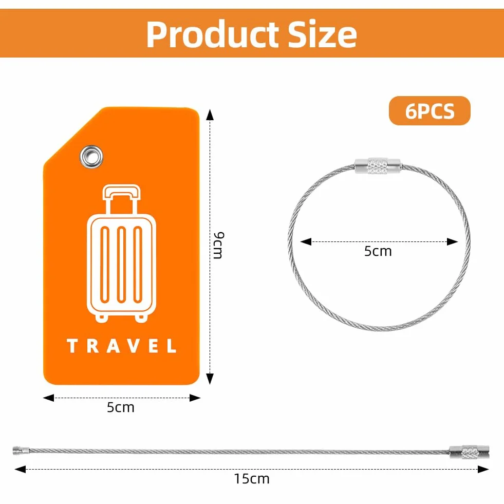 Étiquettes de Bagage en Silicone 6 Pièces avec Cordes Acier Inoxydable Multicolor