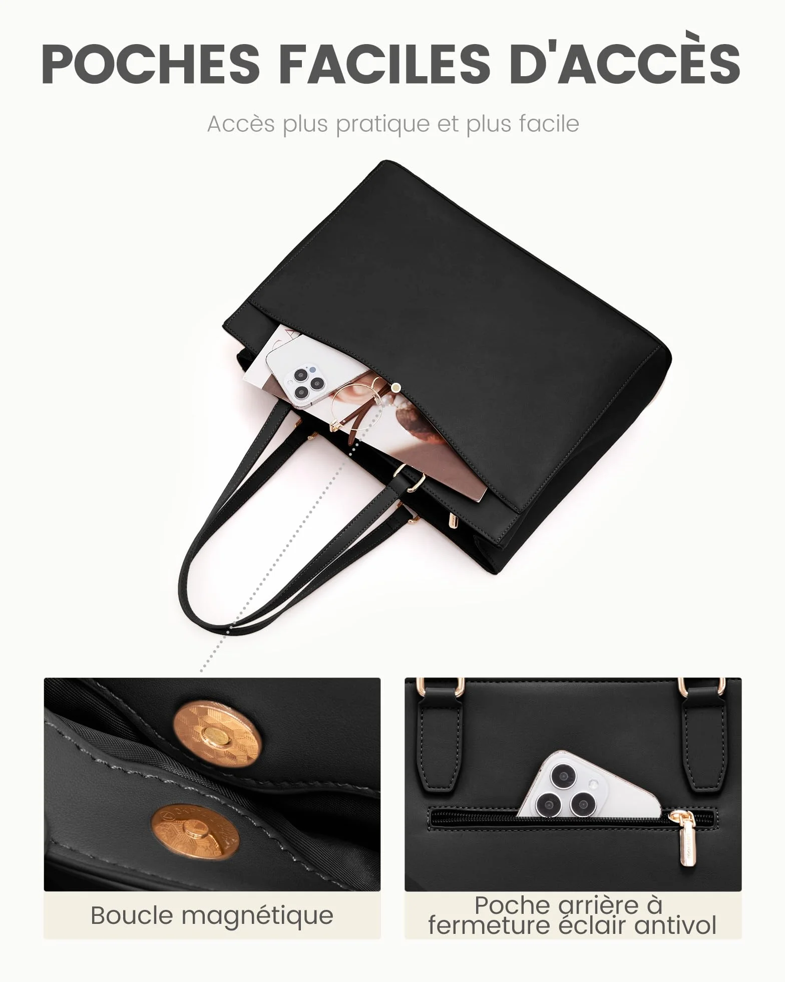 LOVEVOOK Sac Cabas Femme, Grande Sac Ordinateur Portable Imperméable, PU Cuir