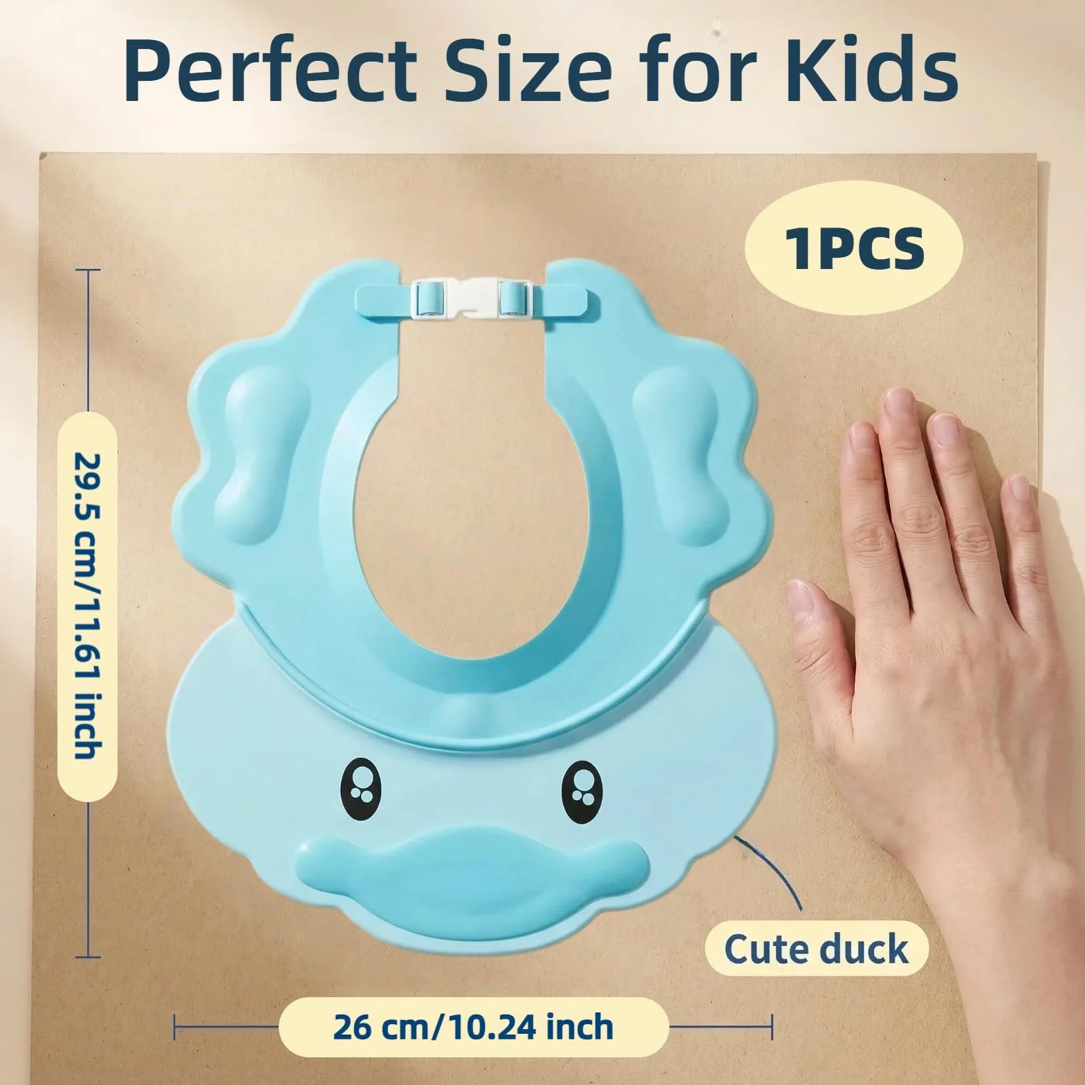 Bonnet de Douche Bébé Bleu Réglable Visière Protège Yeux et Oreilles