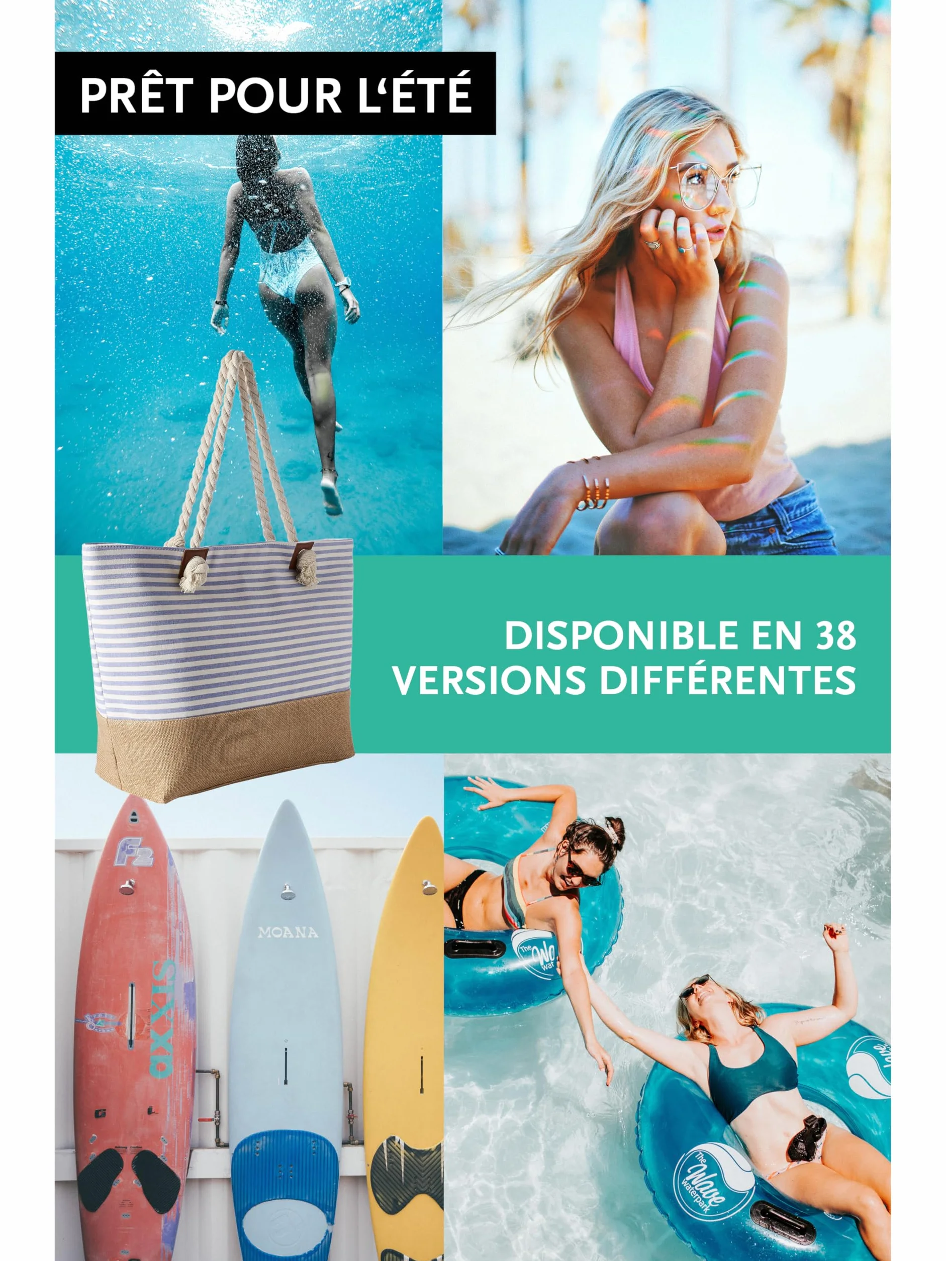 DonDon Grand sac de plage imperméable avec fermeture à glissière sac shopping à bandoulière