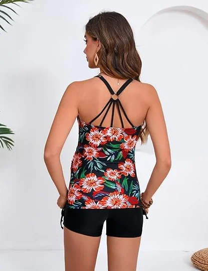 Maacie Maillot De Bain De Maternité Deux Pièces Dos Nu Fleur Rouge