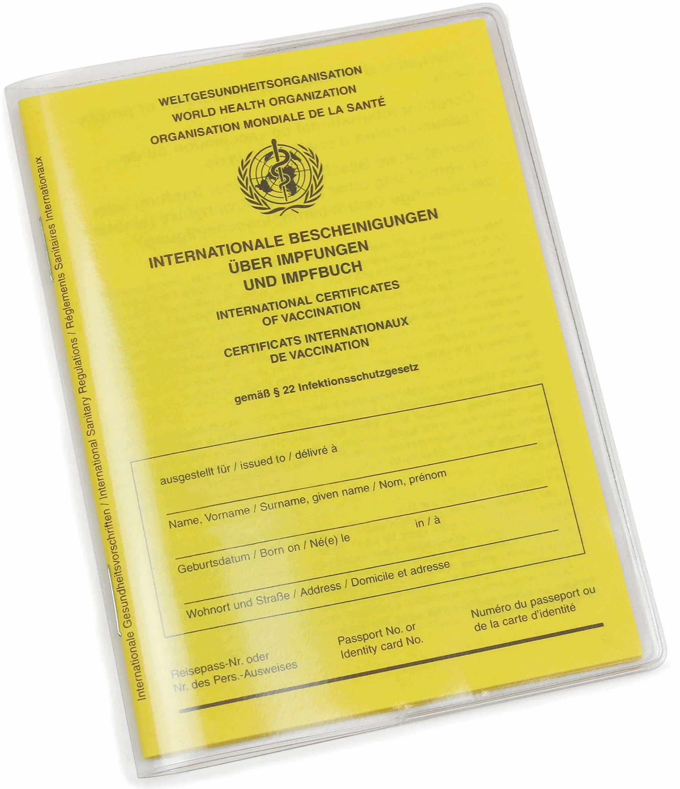 Couverture de protection pour certificat de vaccination transparente 10 x 13,7 cm fabriquée en Allemagne