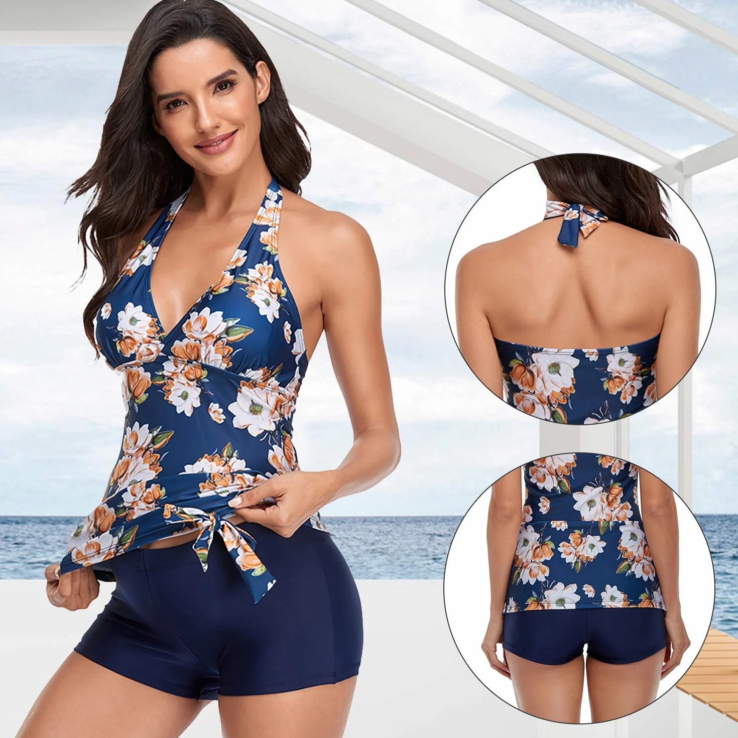 Maillot de Bain Femme Tankini Push Up 2 Pièce Floral Maternité Beachwear Grossesse