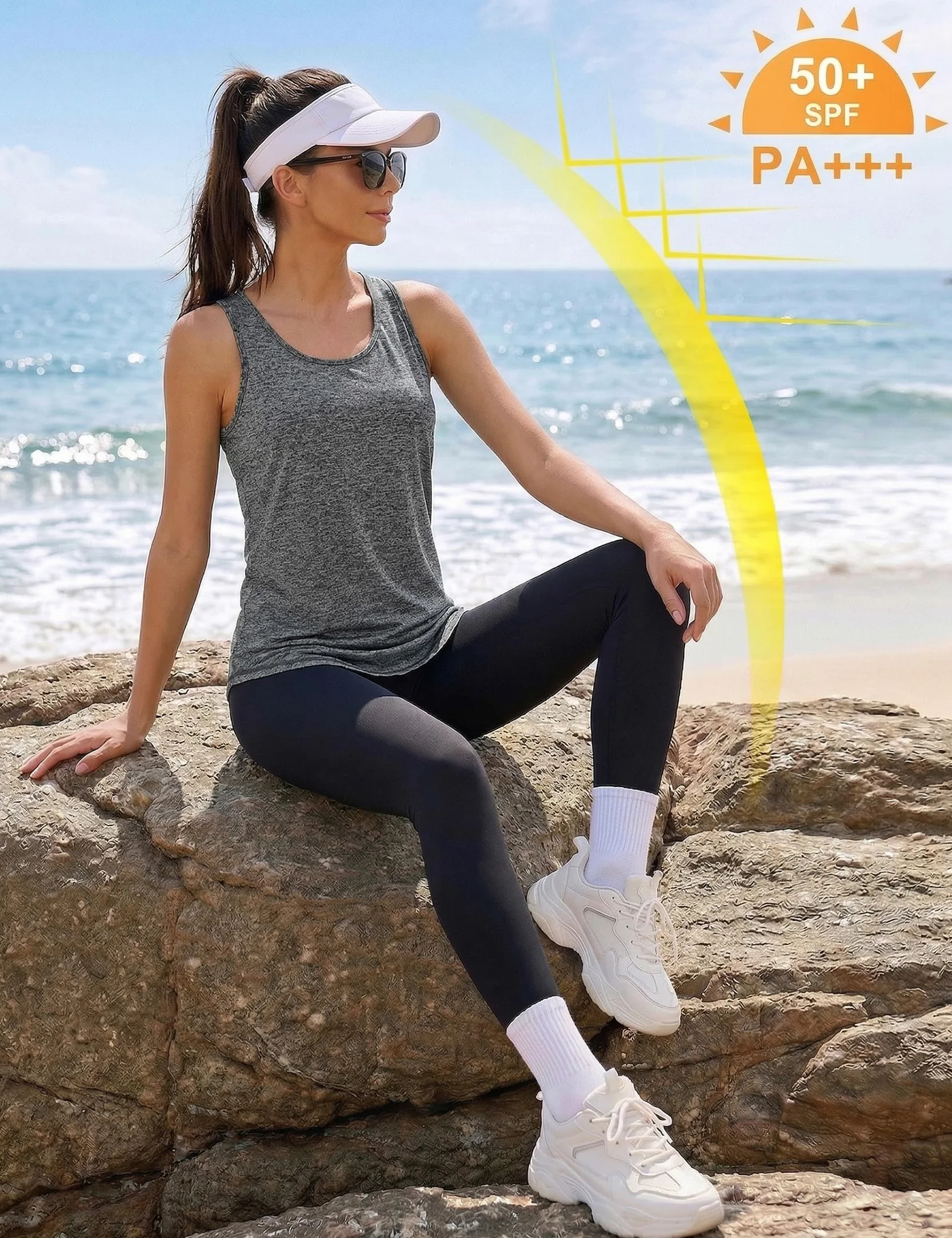 Débardeur de Sport Femme Léger en Maille sans Manches T-Shirt à col Rond Yoga Fitness Tank Top
