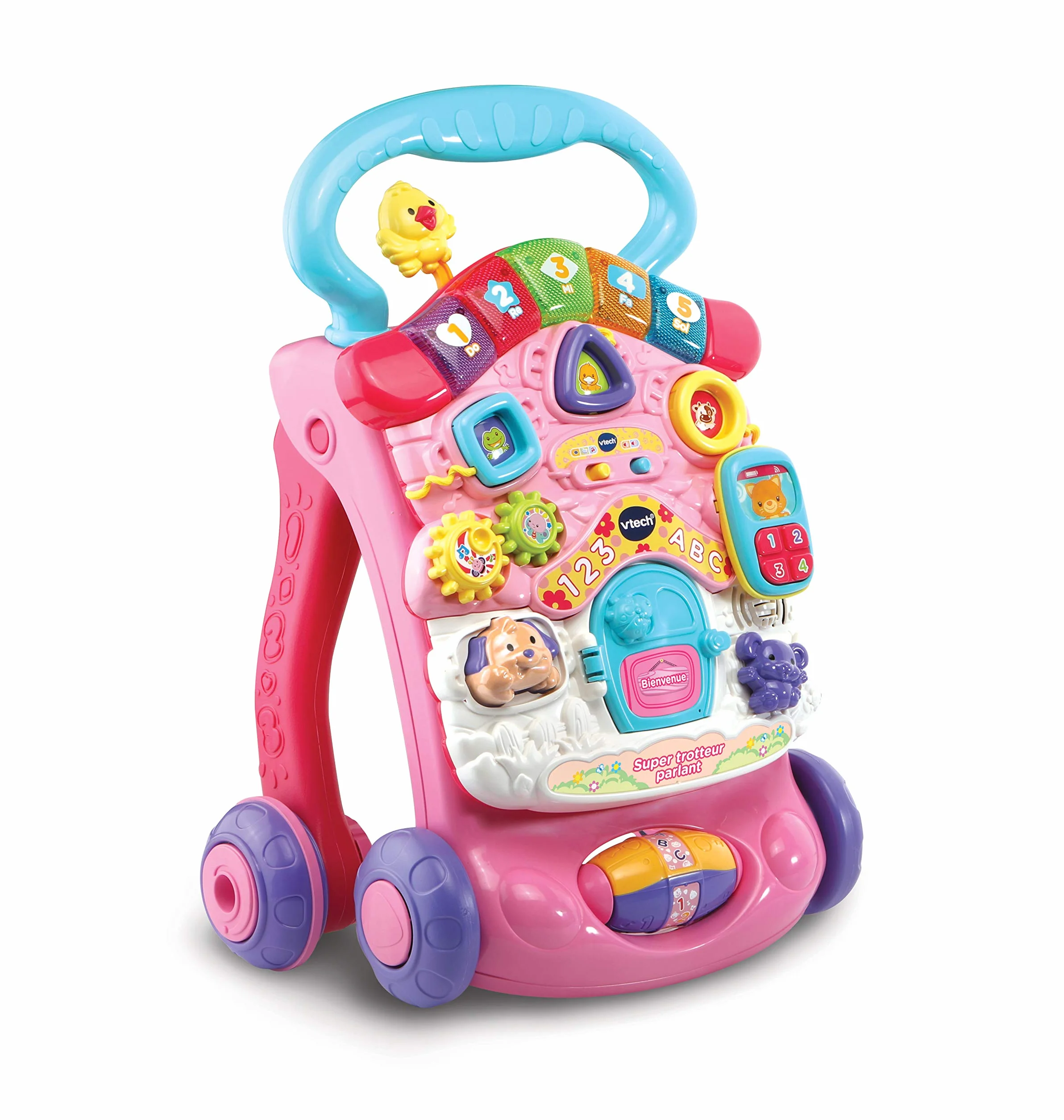 VTech Super Trotteur Parlant Rose, Trotteur Bébé Pliable, Tableau d'Éveil Détachable, Jouet d'Activité et de Développement, Apprentissage de la Marche, Cadeau Bébé Dès 9 Mois