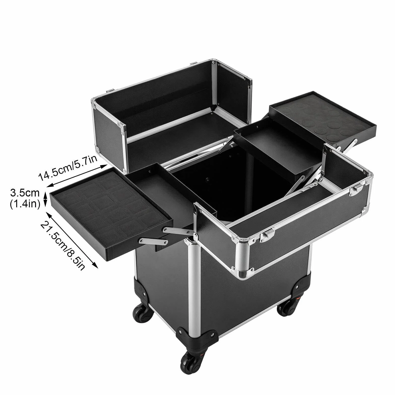 Mallette de Maquillage à Roulettes Professionnel, Valise Coiffure avec Compartiment Extensible, Noir