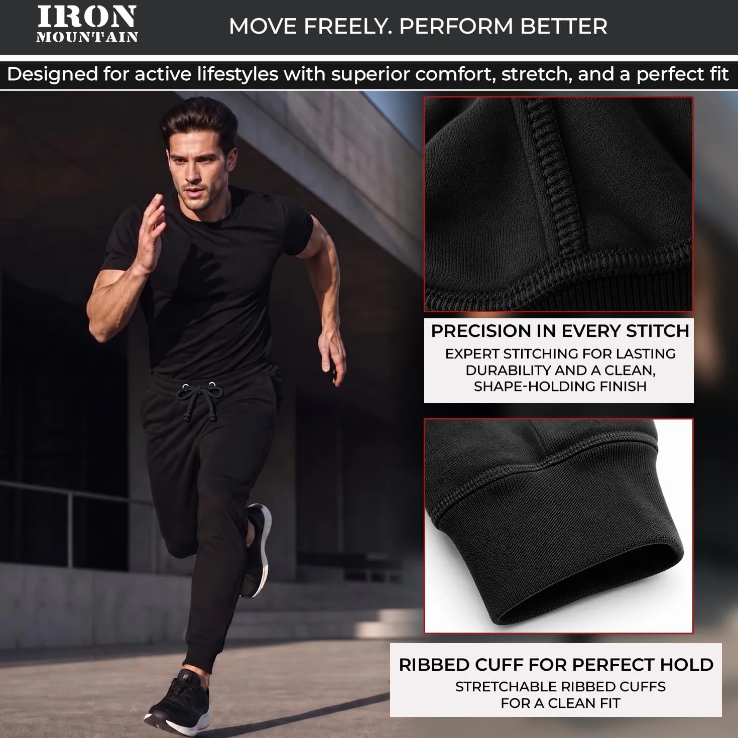Pantalon Sweat Fleece Jogging Homme avec Chevilles Côtelées et Cordon, Fitness Détente (Noir, L)