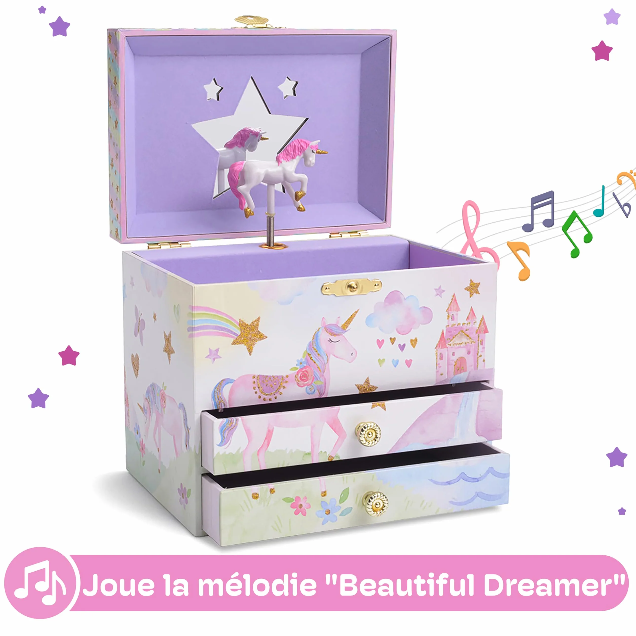 Jewelkeeper Grande Boîte à Bijoux Musicale pour Enfants avec 2 Tiroirs