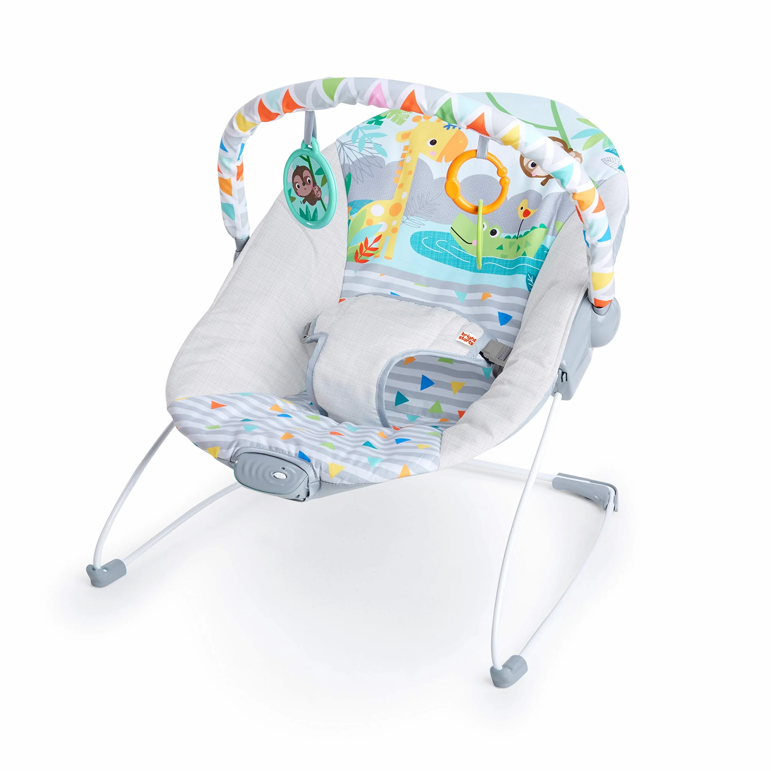 Bright Starts Transat Bébé Vibrations Apaisantes Barre de Jouets Amovible Pieds Antidérapants 0-6 Mois 9 kg Safari Fun