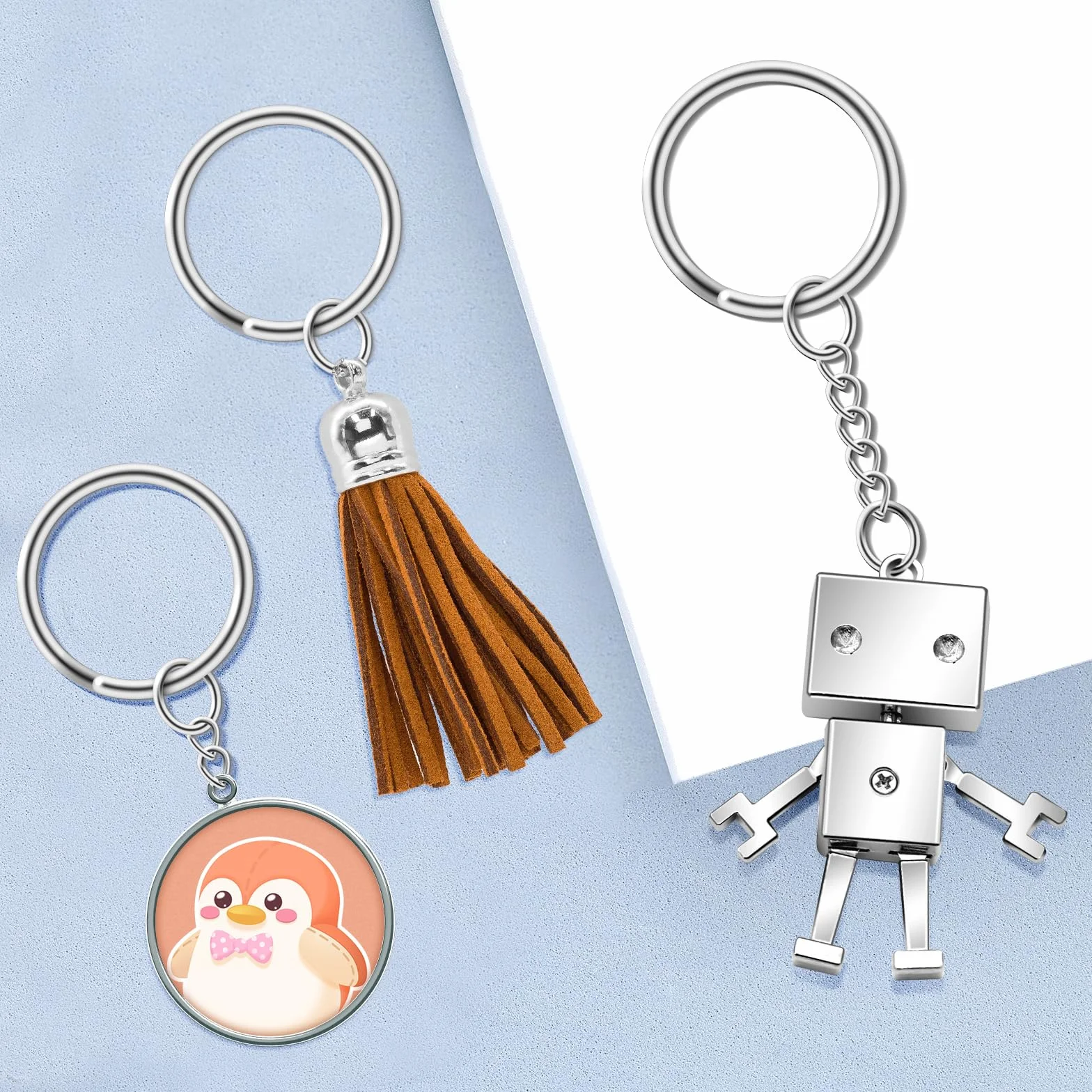 AiQInu 100 Pièces 25mm Anneaux Porte Clé avec Chaîne, Argent