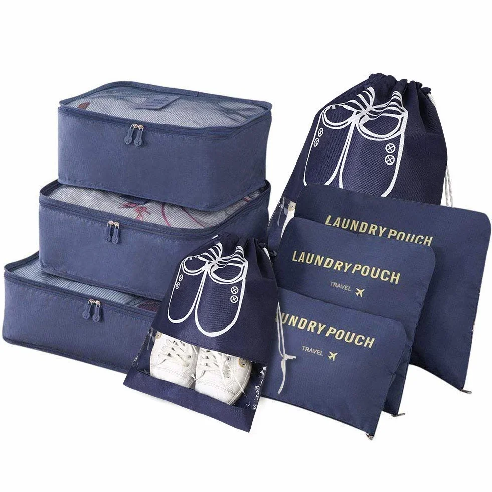 Vicloon Lot de 8 Organiseurs de Bagage Sacs de Voyage Cubes Étanches Différentes Tailles Bleu foncé