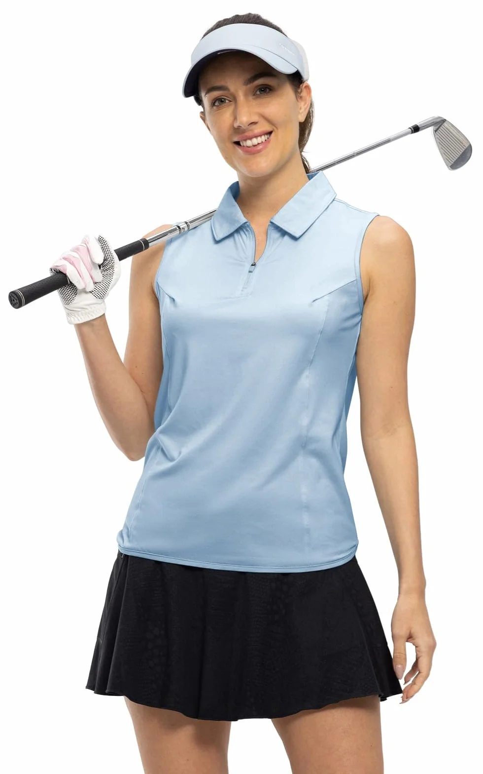 Polo sans manches femme respirant fermeture éclair 1/4 séchage rapide golf tennis extérieur