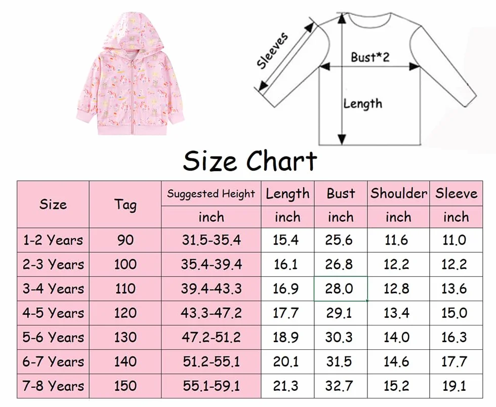 LitBud Sweat à Capuche Zippé pour Filles, Veste Enfants 1-8 Ans