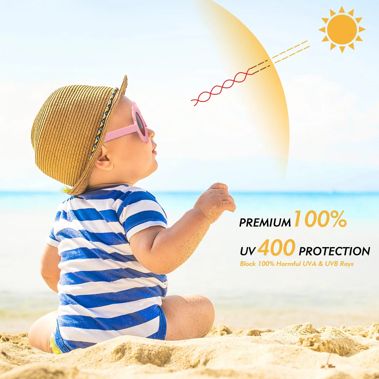 Lunette de Soleil Enfant Polarisées Bébé Anti UV400 avec Sangle Réglable 0-2 Ans