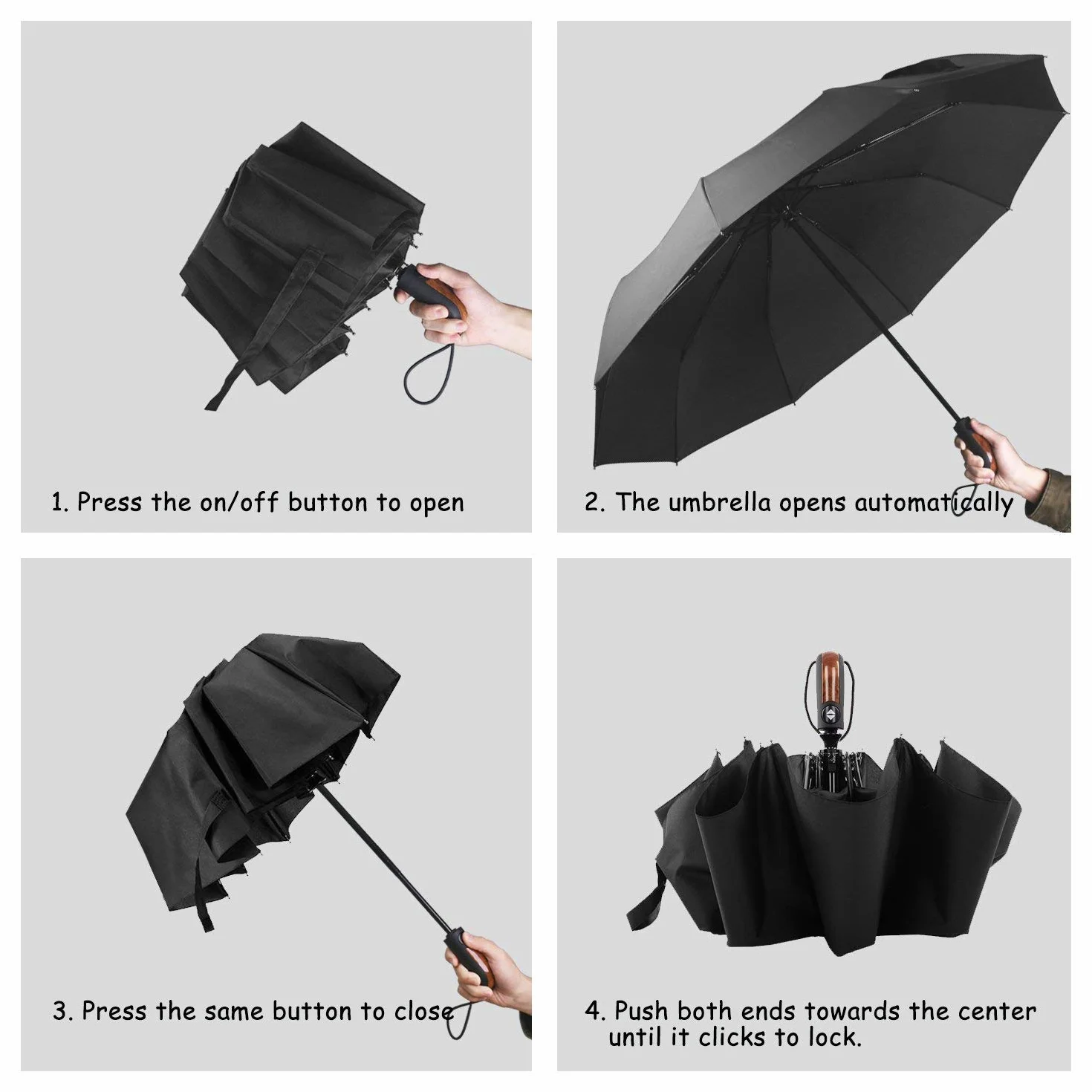 Parapluie Pliant Automatique Imperméable Homme Noir 106 cm 10 Baleines Anti Vent