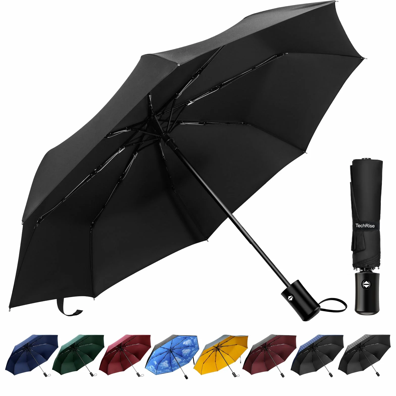 Parapluie Pliant Automatique Homme Femme Résistant à la Pluie Compacte Poignée Non Glissante