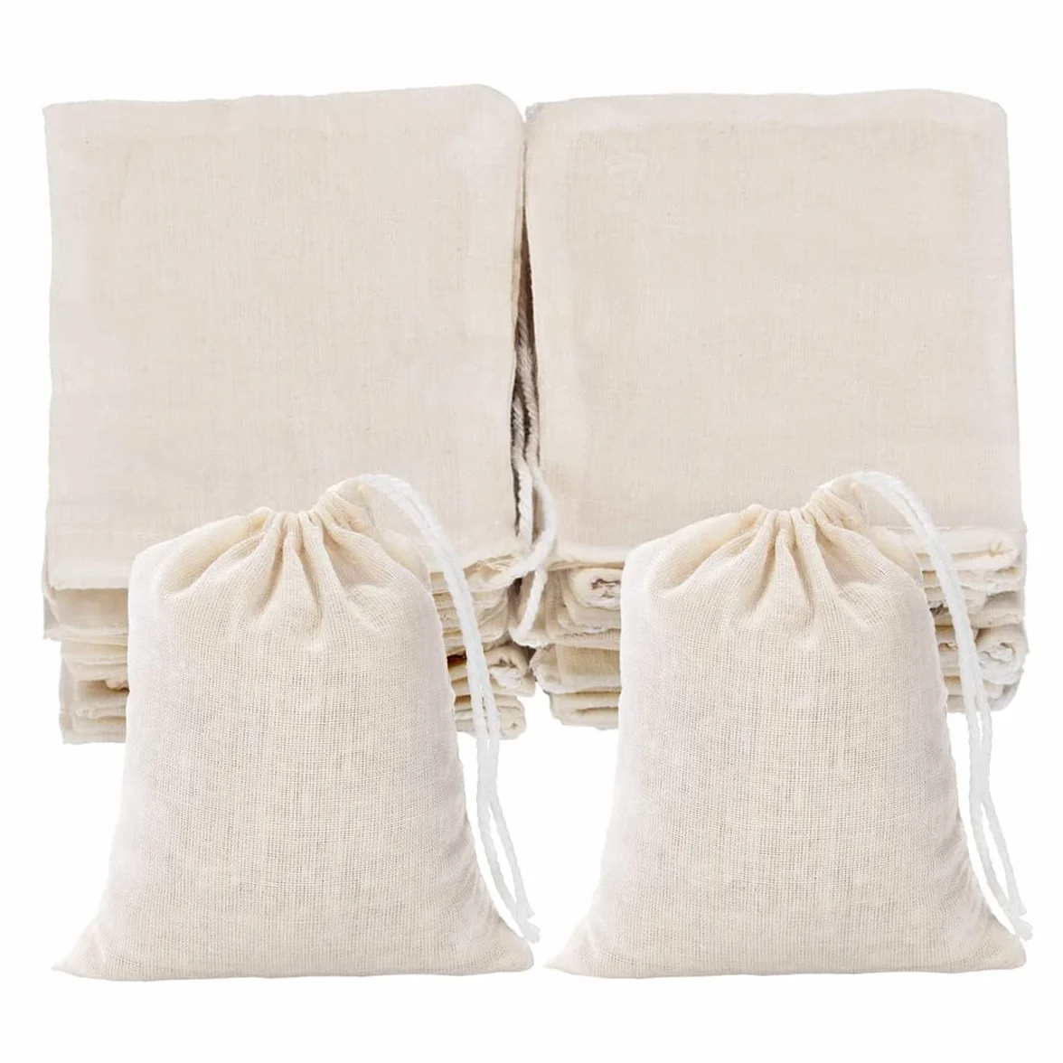 Sacs en Lin Coton 10x15cm avec Cordon de Serrage, Sac Toile de Jute Réutilisable Pochon Tissu Mariage
