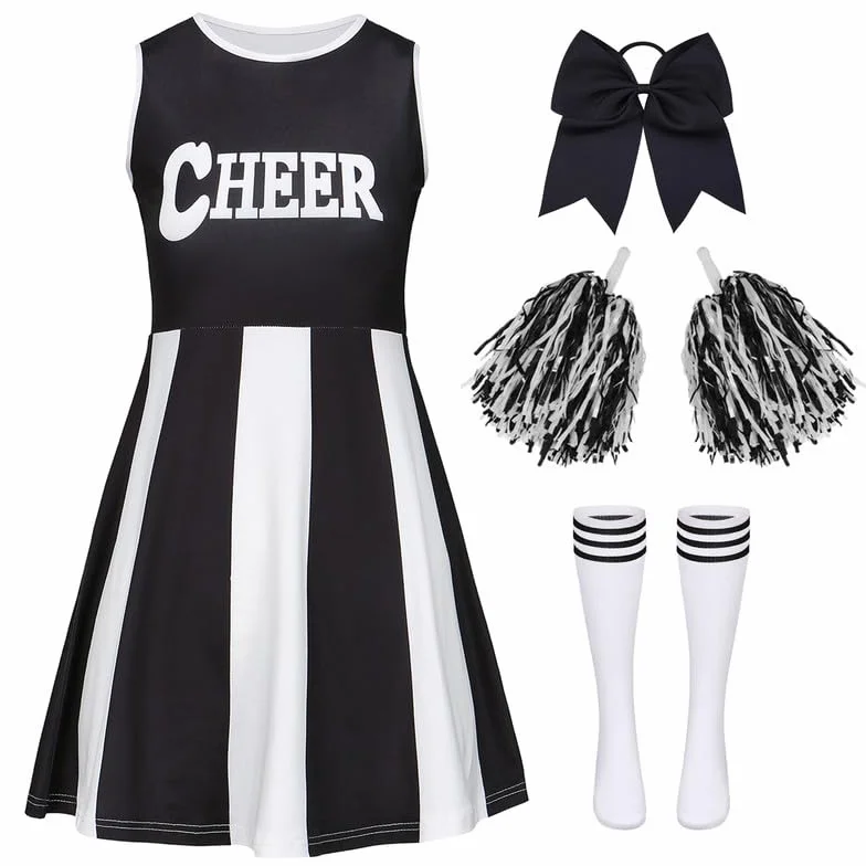 Costume Cheerleader Fille Pompom Girl Enfant Tenue avec Bandeau Pompons Chaussettes Carnaval Halloween