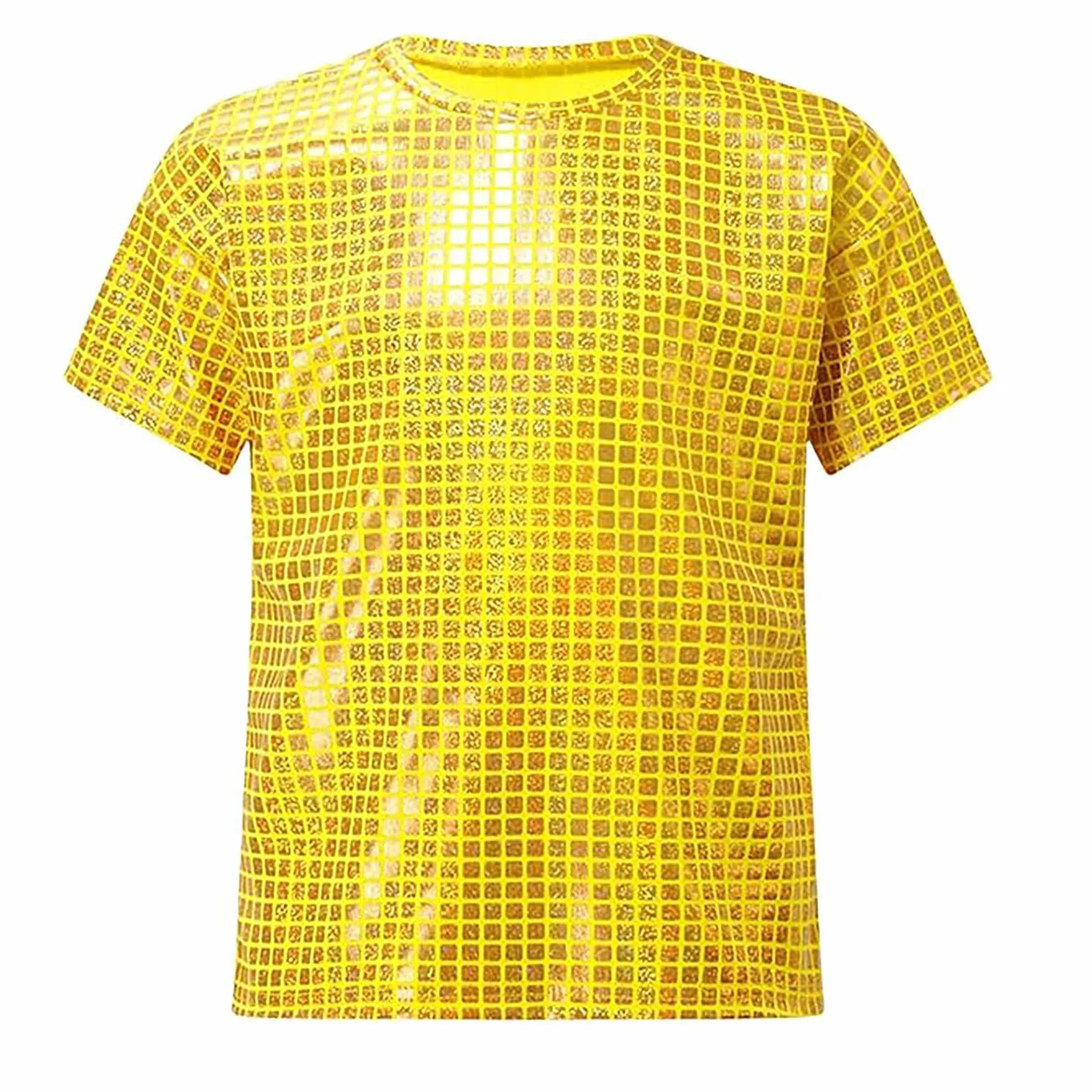 T-Shirt Métallique Manches Courtes Enfant Fille Garçon Haut Danse Paillettes Costume Moderne Jazz Hip-hop Disco Carnaval 2-16 Ans