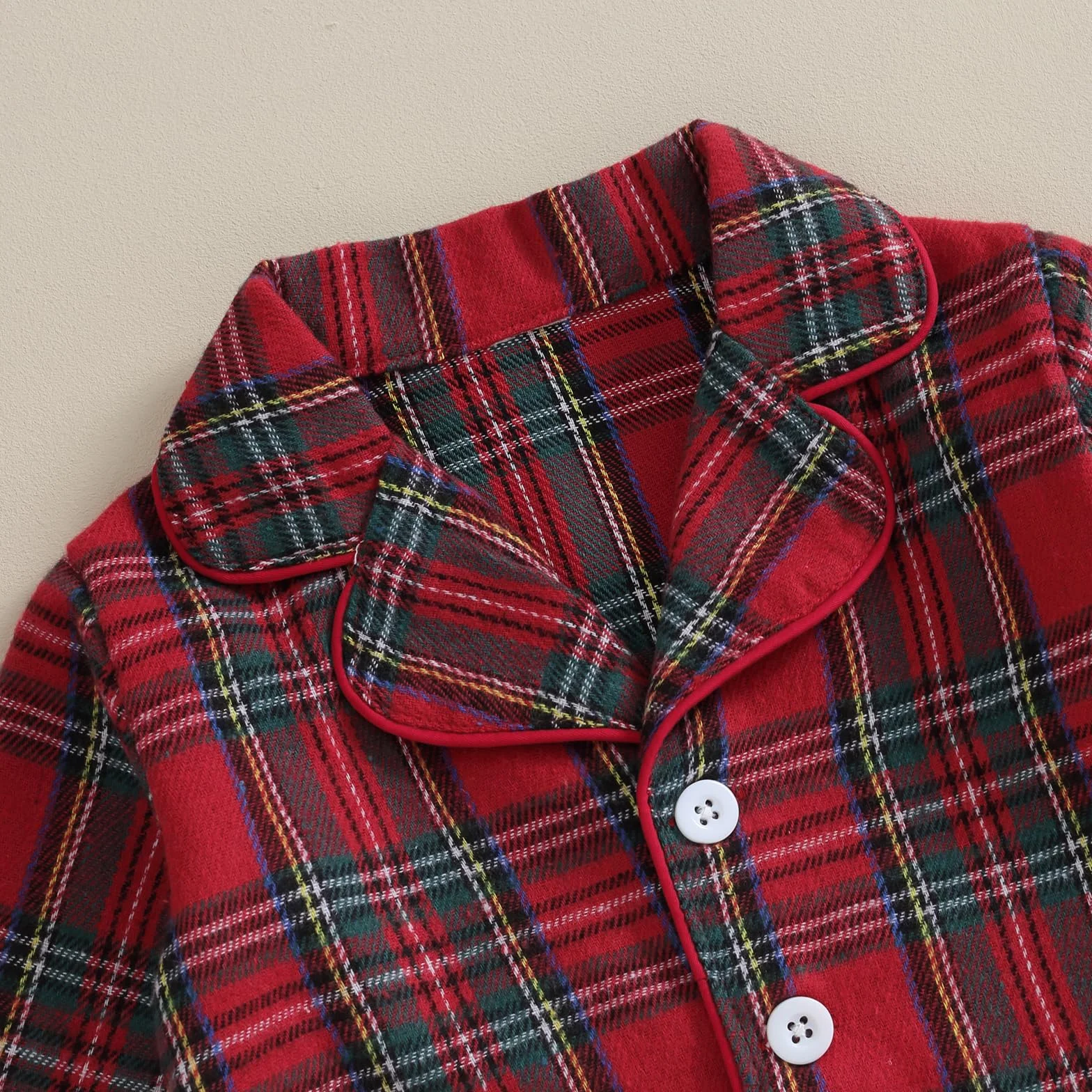 Carolilly Ensemble Pyjama Enfant Bébé Carreaux Rouge 2 Pièces Haut Manches Longues Boutonné Devant Col Revers Pantalon 6 Mois 4 Ans