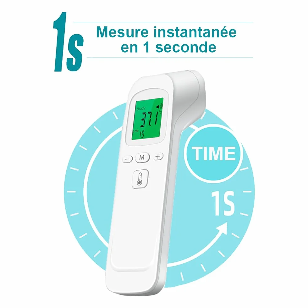 Thermomètre Frontal Infrarouge sans Contact Bébé Adultes, Écran LCD, 32 Groupes de Données °C/°F